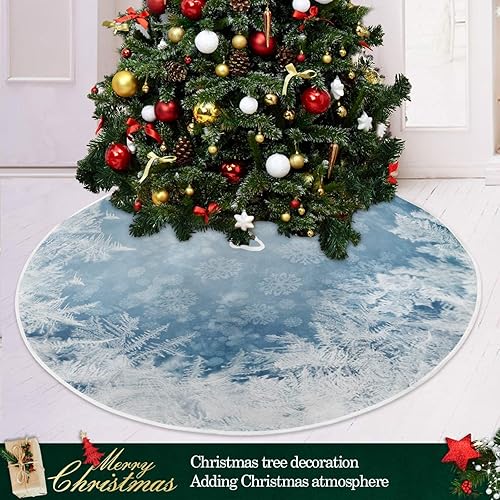 Miniatura 6 de Falda de árbol de Navidad con estampado de muñeco de nieve azul, para suministros de fiesta de Navidad, decoración de tapete grande para árbol