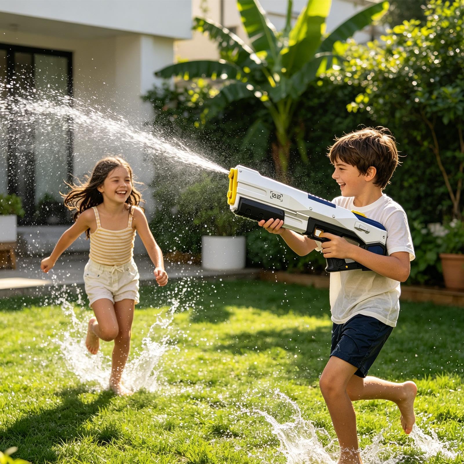 Pistola ad Acqua Elettrica a Grande Capacità e Lunga Gittata | Giochi d'acqua per piscina esterna per Cortile, Spiaggia, Piscina, Viaggio, Vacanza, , Prato, Campeggio,