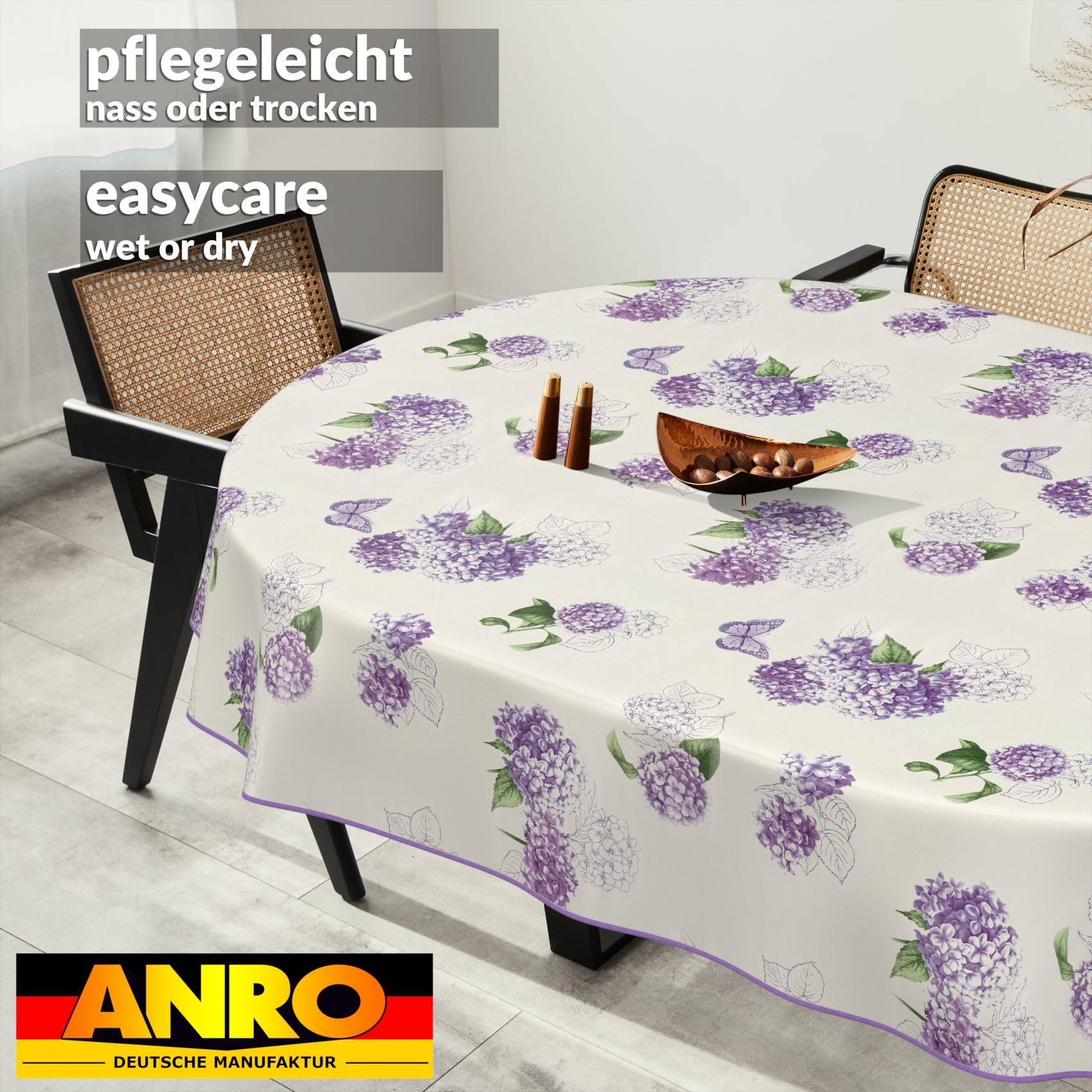 ANRO Tovaglia cerata lavabile 260 x 140 cm fiori lilla