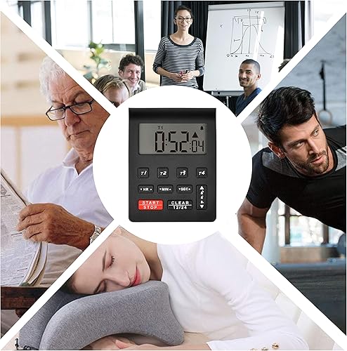 Miniatura 3 de Runleader Temporizador digital de cocina de escritorio, 4 temporizadores de cuenta regresiva y cronómetros con reloj de 1224 horas, alarma de