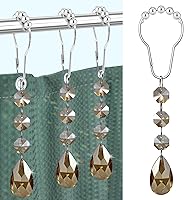 Vista 13 de Ganchos de Anillos para Cortina de Ducha para Baño, 12 Piezas de Cuentas de Cristal de Piedras Preciosas en Forma de Gota de Agua de Acero