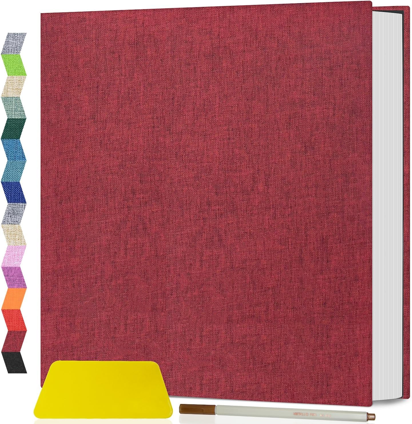 popotop Linen Self Adhesive Photo Albums 6x4 5x7 8x10, 40 Pages Large Photo Book, Linen Personalised Scrapbook Album for Wedding Baby Travel Polaroid, with Scraper and Metallic Pen