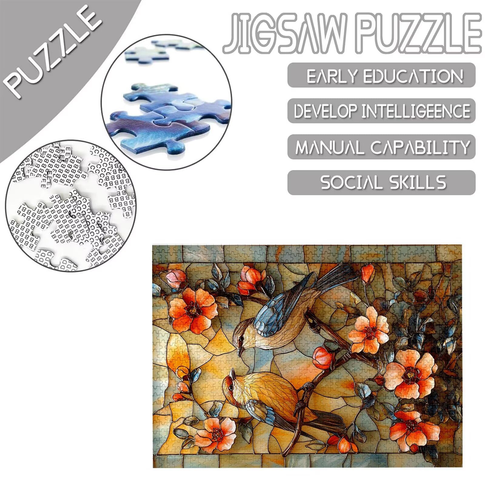Uccello Puzzle 1000 Pezzi Grandi Dimensioni per Adulti, Puzzle Fiore Motivo Progettazione Compact Box e Poster Incluso per Home Room Wall Decor, Regalo Donna, Men Gifts, Legna Jigsaw 75x50cm, Model608