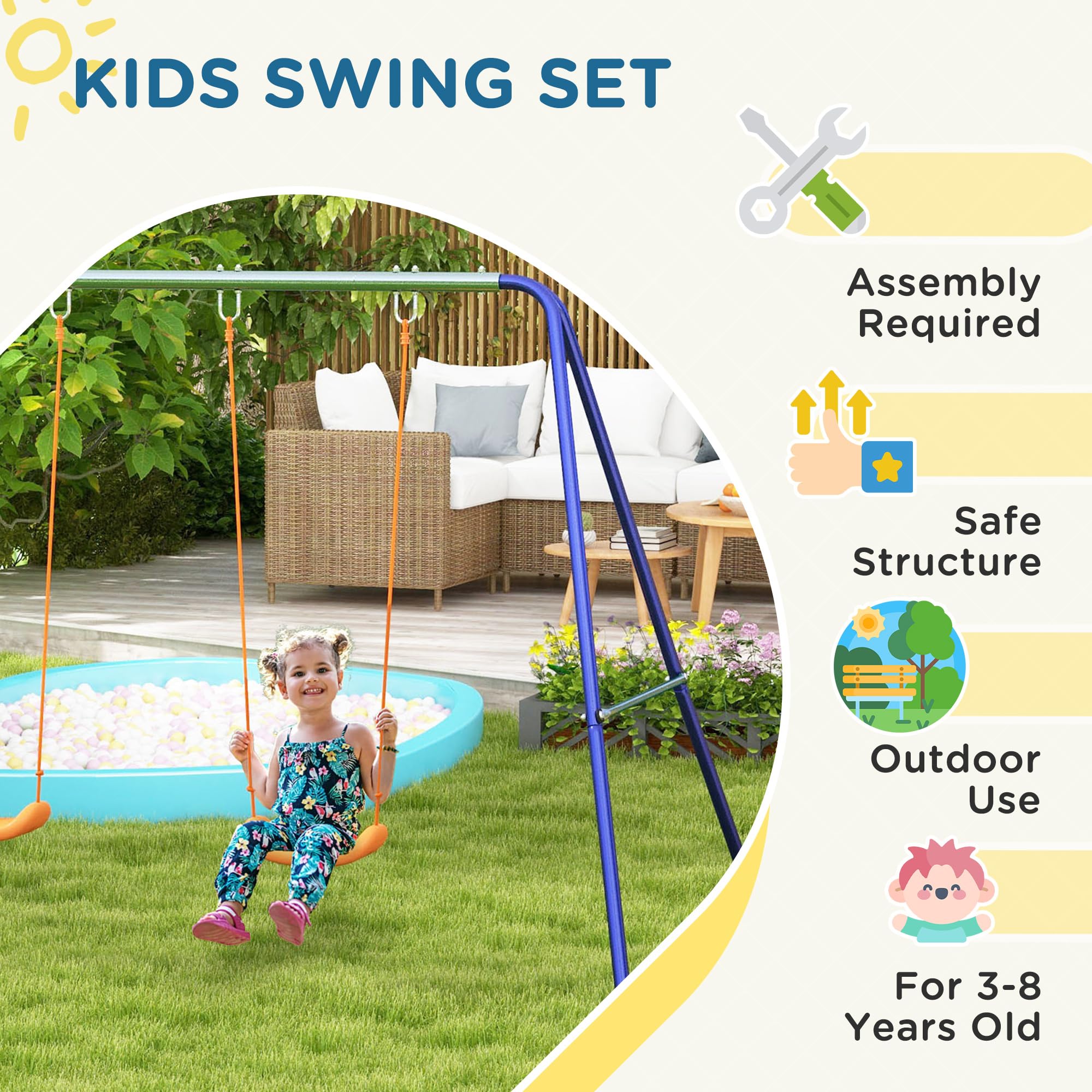 Outsunny Set di Altalene per Bambini, Struttura in Metallo, Multicolore