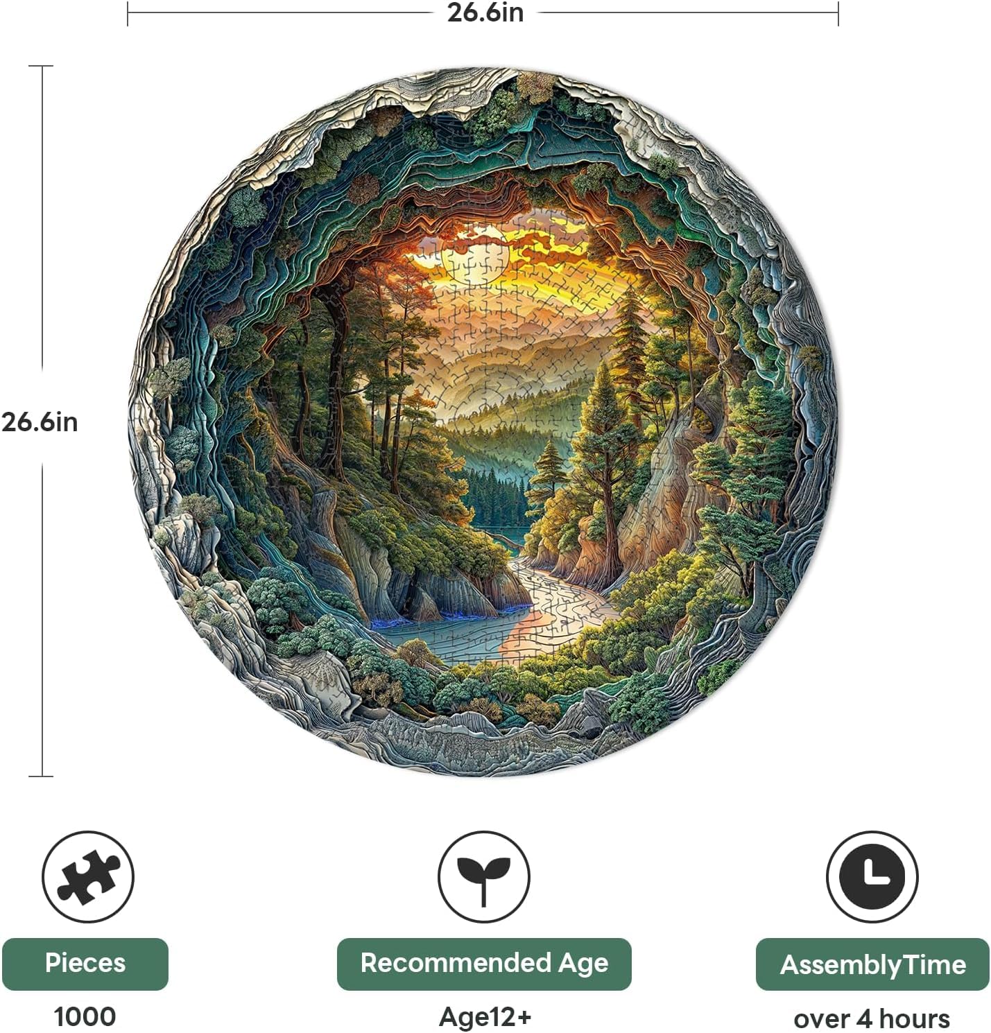 Puzzle für Erwachsene, 1000-3D-Höhlenwald, 1000 Teile, 67,5 x 67,5 cm, hartes, unmögliches, rundes Puzzle, buntes DIY-Puzzle, für Heimdekoration, Familienpuzzle, perfekt für Ostern