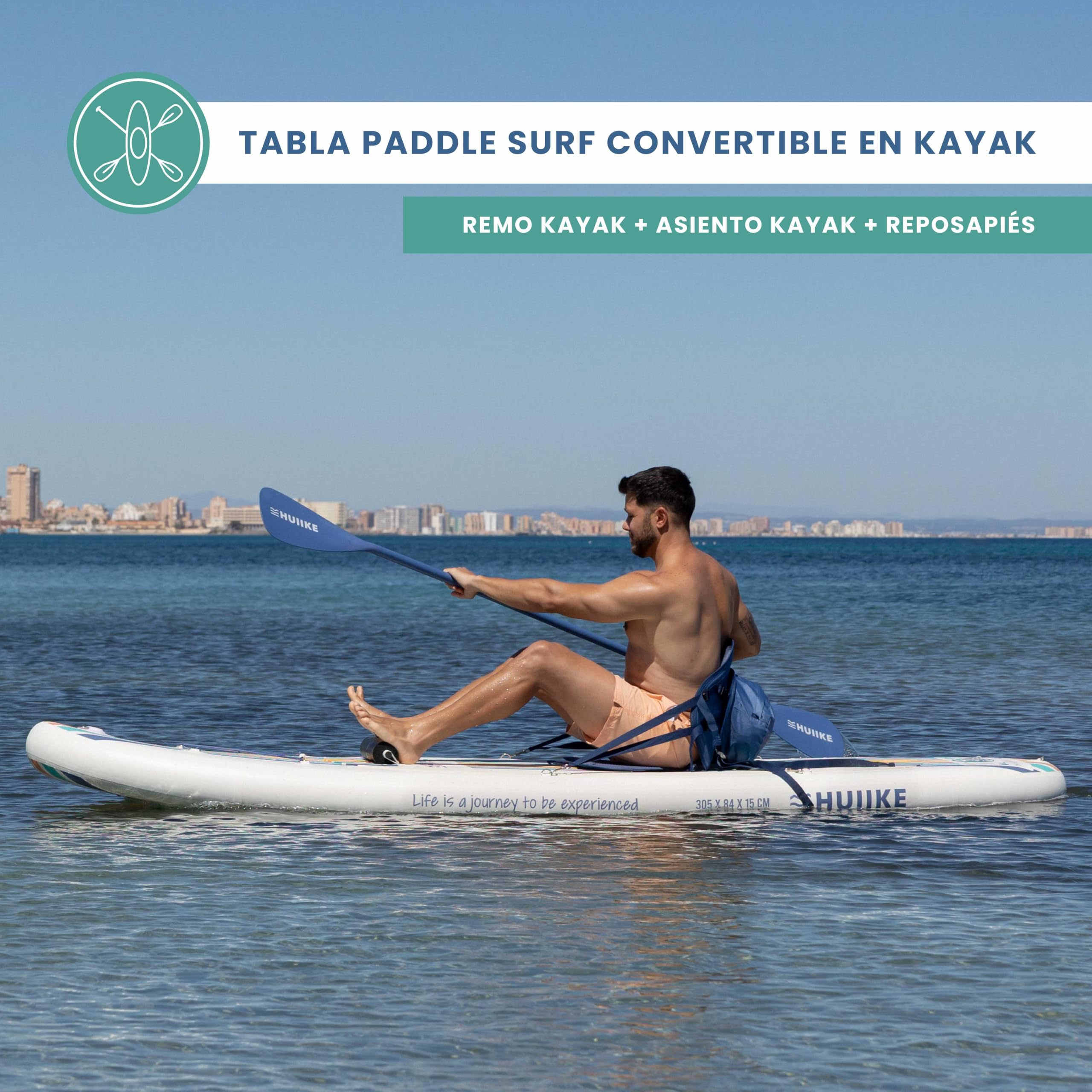 HUIIKE Tabla Paddle Surf Hinchable con Accesorios Incluidos, Remo, Quillas, Inflador. Stand Up Paddle Board Gran Estabilidad y Resistencia. 305 x 84 x 15 cm, Soporta hasta 130 kg