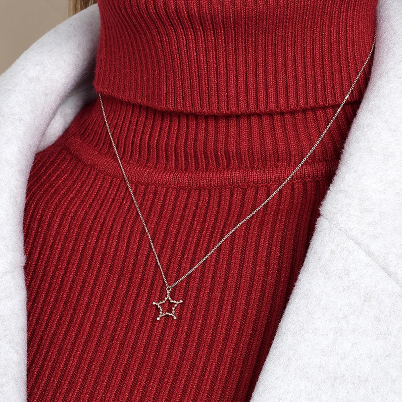 Collar de oro para mujer, estrella hueca de oro rosa de 9 quilates, 14 quilates, 18 quilates con diamante redondo de 0,01 quilates, collares de 14 quilates para mujer
