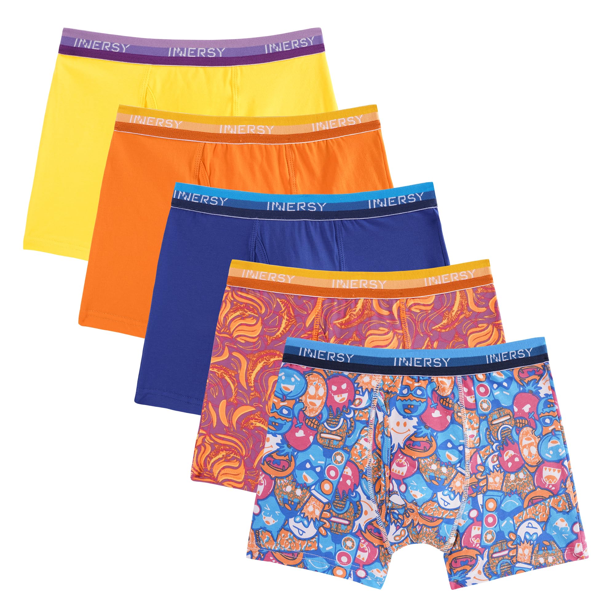INNERSY Unterhosen Jungen Baumwolle Boxershorts mit Eingriff Weiche Retroshorts Unterwäsche 5er Pack