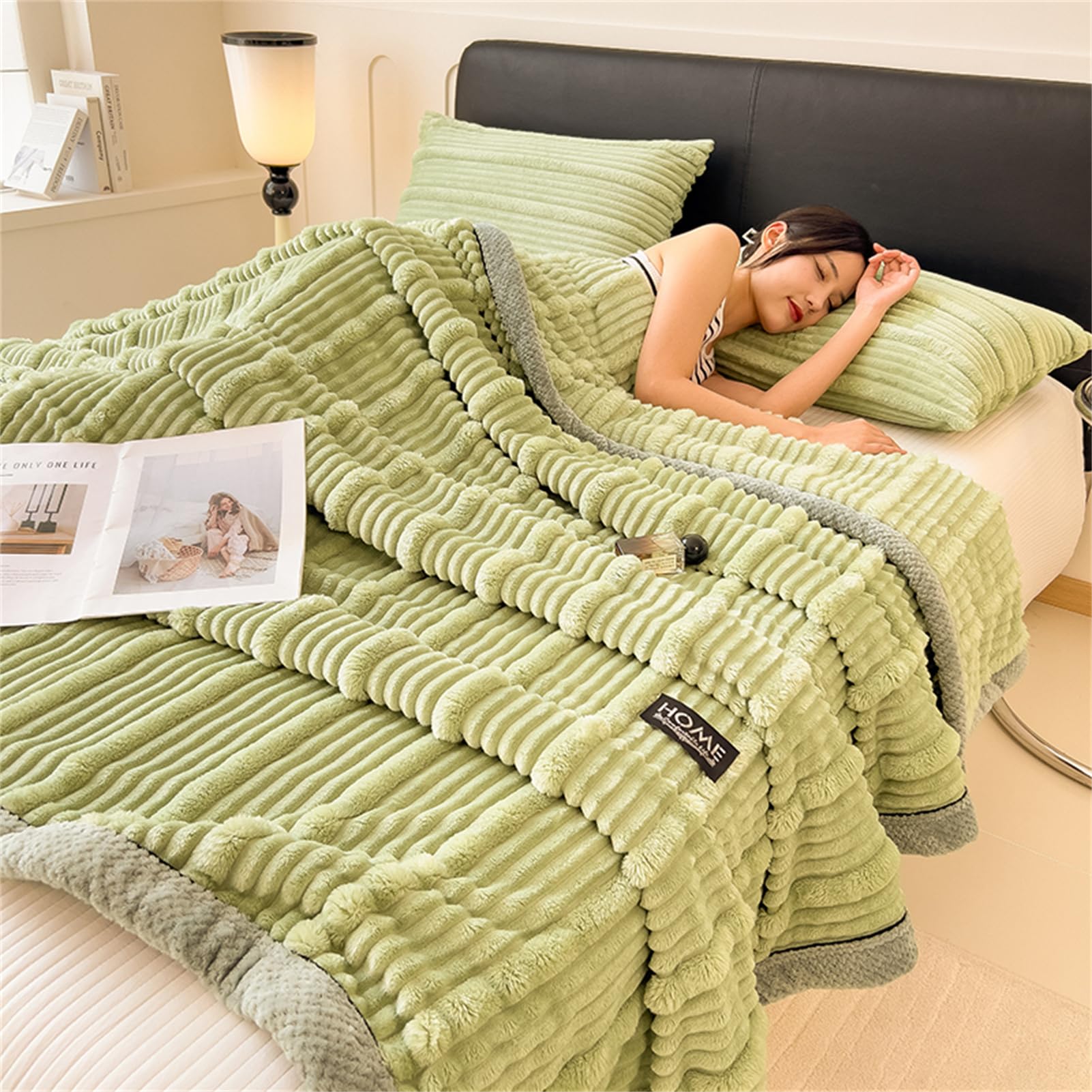 Manta, Mantas para Sofa, Manta Polar Franela Extra Suave, Microfibra Extra Suave, Manta De Sofá, De Cama O De Sala De Estar, Manta De Franela para Cama (Verde Claro,200 x 230 cm)