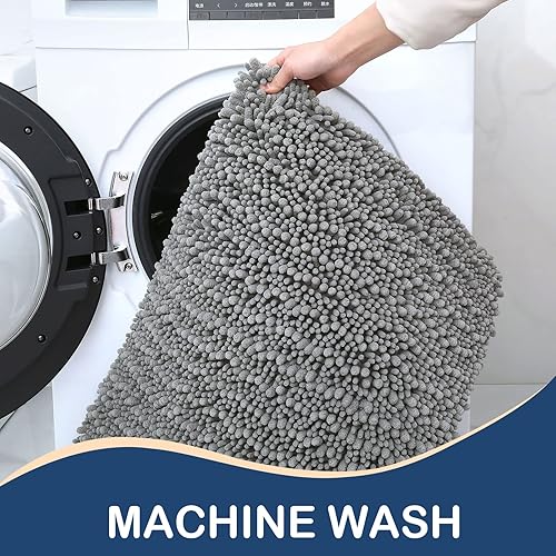 Miniatura 7 de Arotive Alfombras de baño de chenilla, 2 piezas, tamaño de alfombra de baño de 24 x 16 y 47 x 17 pulgadas, color gris, paquete de 2 artículos