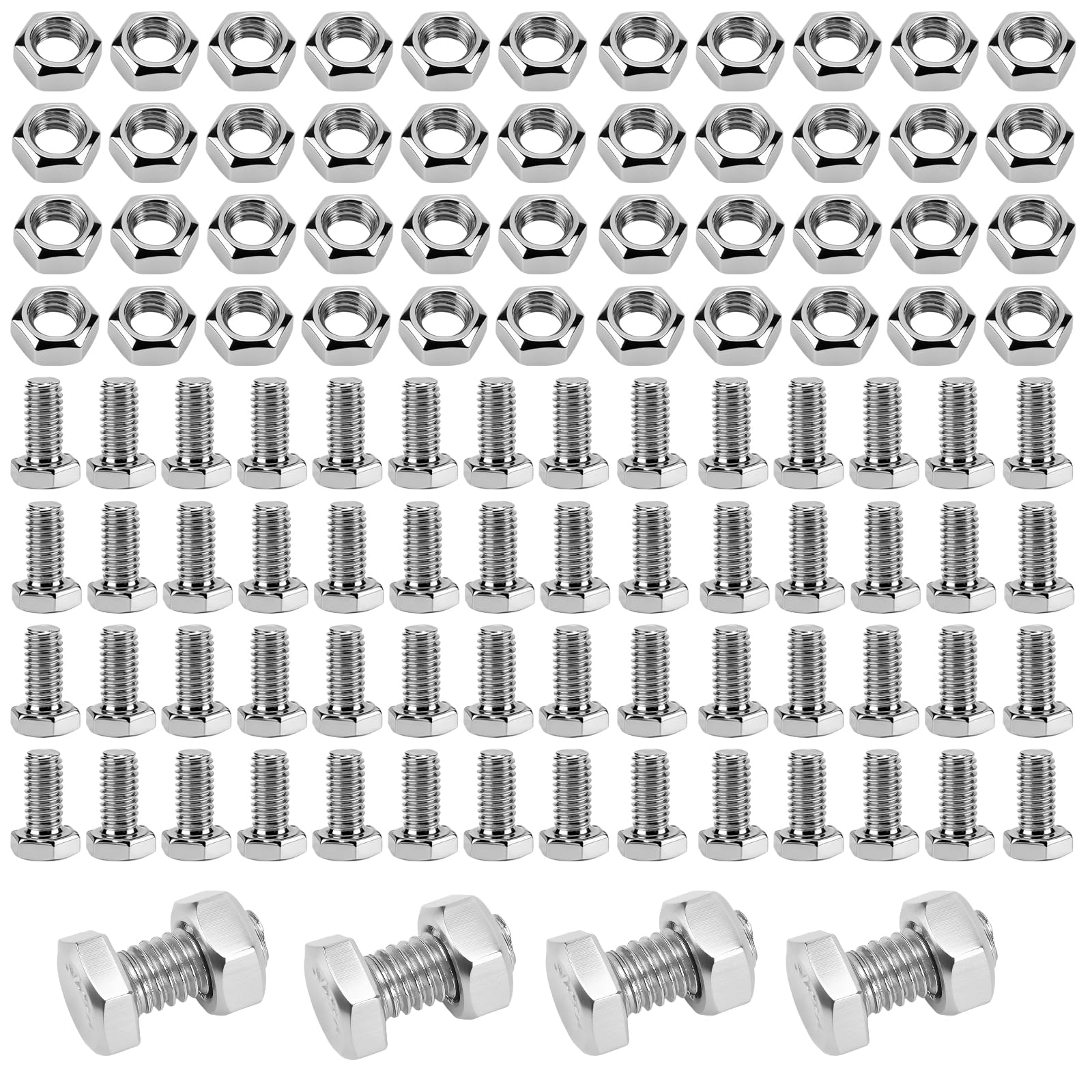 CHEUNGR 200 Set Greenhouse Nuts and Bolts, M6 Stainless Steel Greenhouse Hex Nuts and T Head Bolts for Green House Building and Garden Repair