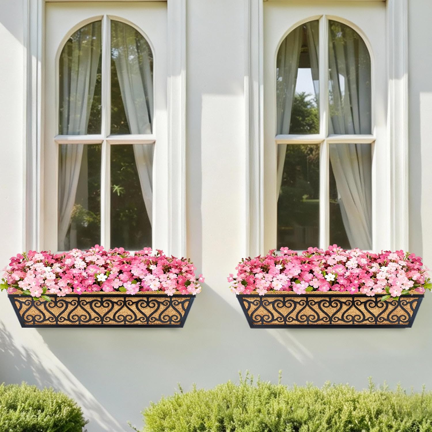 2 Pack 30 Inch Deck Railing Planter Box - Window Boxes Planters with Adjustable Brackets Coco Liners Balcony Planters Railing Hanging for Window Flower Boxes Outdoor Garden Decor