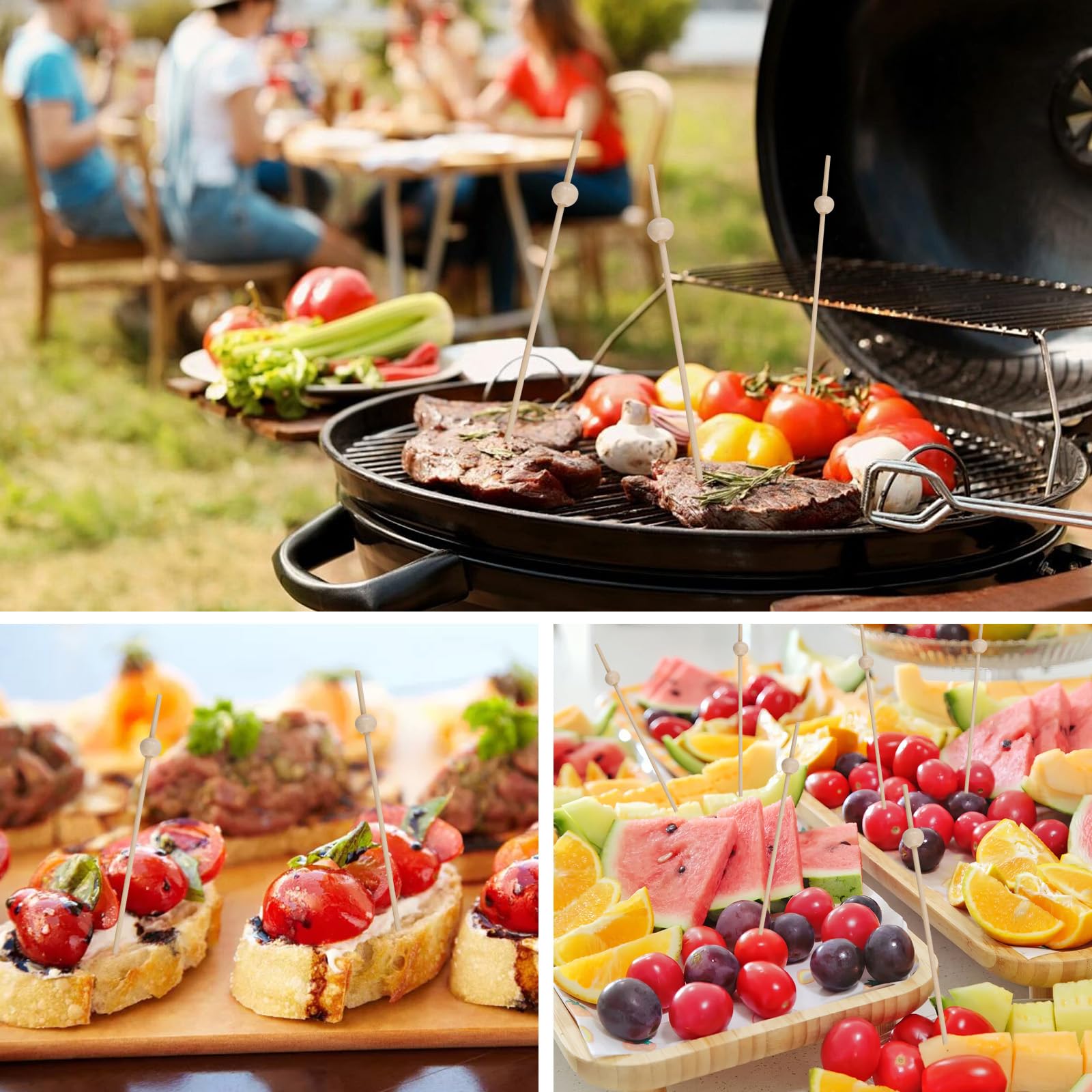 Pinchos de fiesta de bambú natural más vendidos, pinchos ecológicos para cóctele