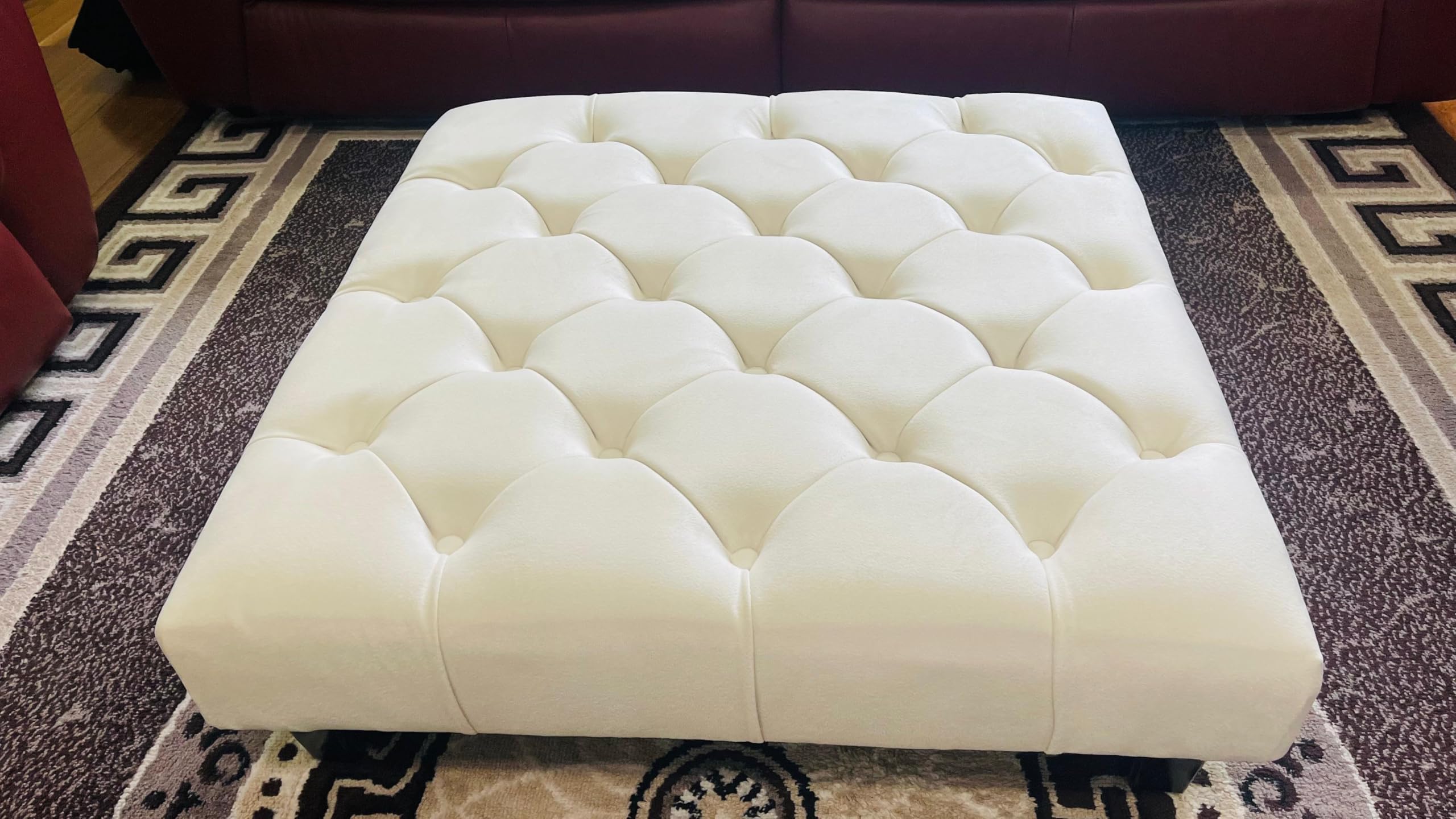 luxisleepltd Colchester Rectangle Footstool with Padded Seat New Legs, Living Room and Bedroom,Plush Velvet Pouffe (Cream, Small)