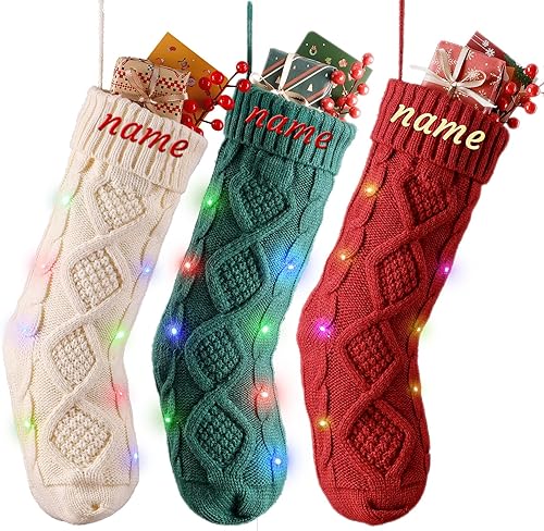 Paquete de 3 medias de Navidad personalizadas, medias bordadas de Navidad con nombre personalizado, grandes de 18 pulgadas, regalos para familia,