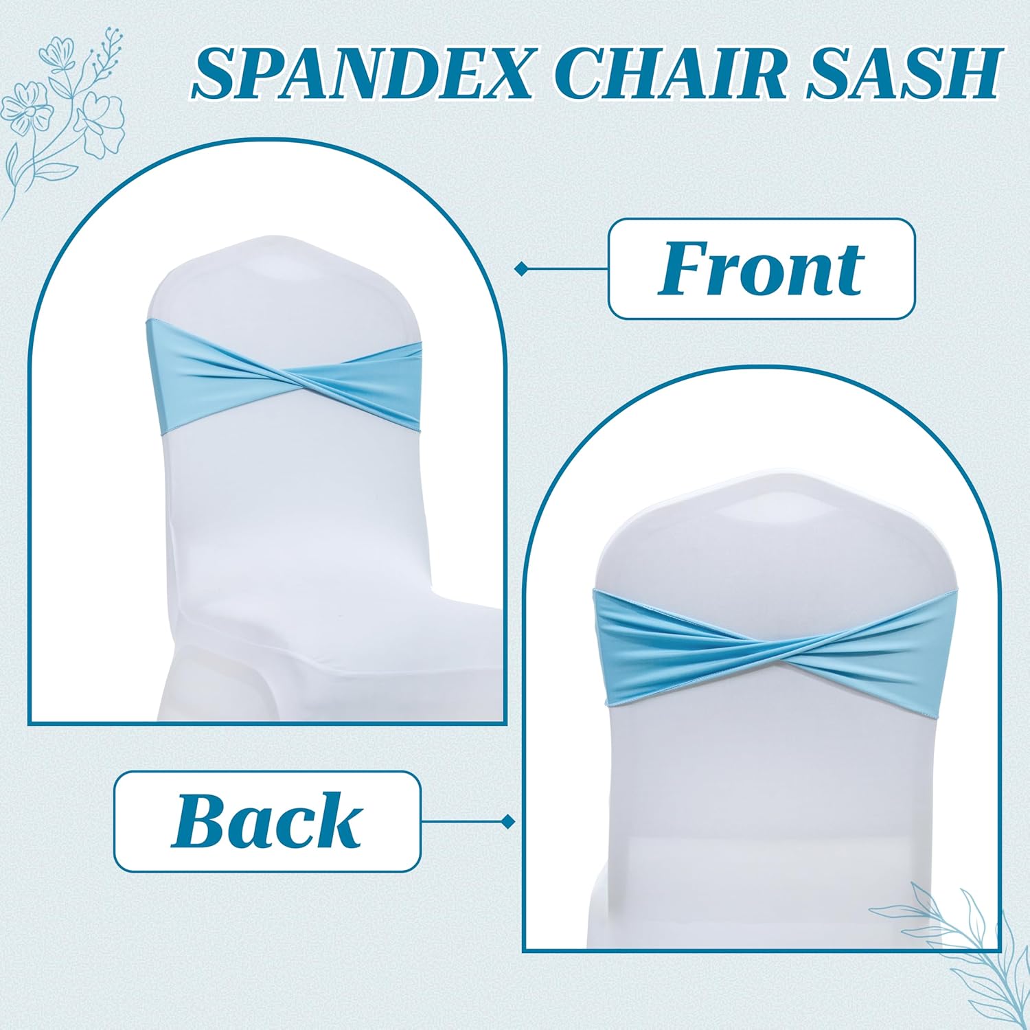 VDS Pack of 100 PCS | Blue | Spandex Chair Sashes Bows Without Buckle | Stretch Elastic Banquet Universal Folding Chair Band Tie with for Wedding Party Conference Celebration Event Decoration