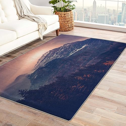 Alfombra de montaña y decoración del hogar, alfombra de bosque de 2 x 3 pies, alfombra de bosque para entrada, sala de estar, dormitorio, alfombra