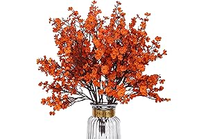 8Pcs Babys Breath Artificial Flowers, Fall Real Touch Orange Plants