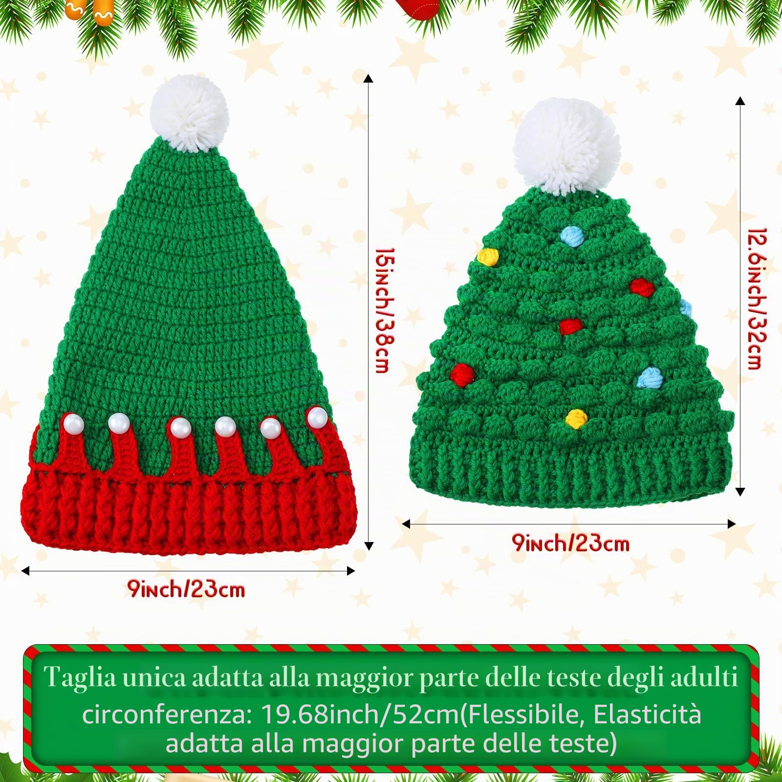 Jadive 3 Pieces Unisex Christmas Knit Beanie Santa Hat Winter Warm Crochet Bearded cap with Fur Pom Pom Handmade Knitted Reindeer cap for Adult or Kids