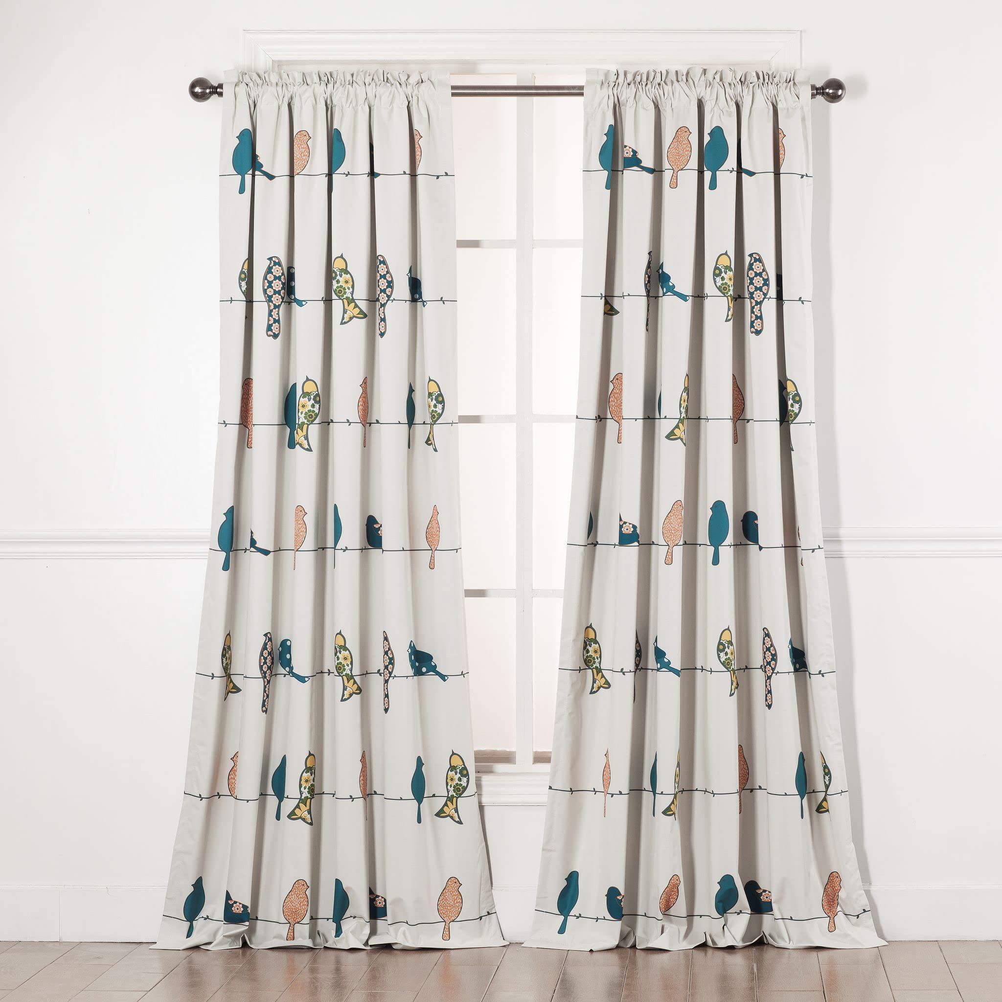 2 Piece 100% Blackout Multicolor Birds Window Treatment Curtain Panels Set (54" X 84", Birds)