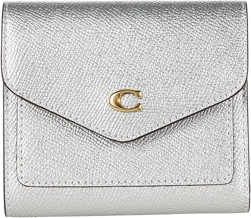COACH Cartera pequeña metálica Wyn, Plateado Metálico, talla única , Cartera pequeña metálica Wyn