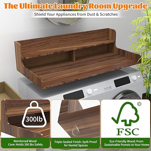 Miniatura 5 de Encimera de lavadora y secadora de 2 niveles con estación de carga, cubierta superior de 54 x 27.5 pulgadas para lavadora y secadora, estante de