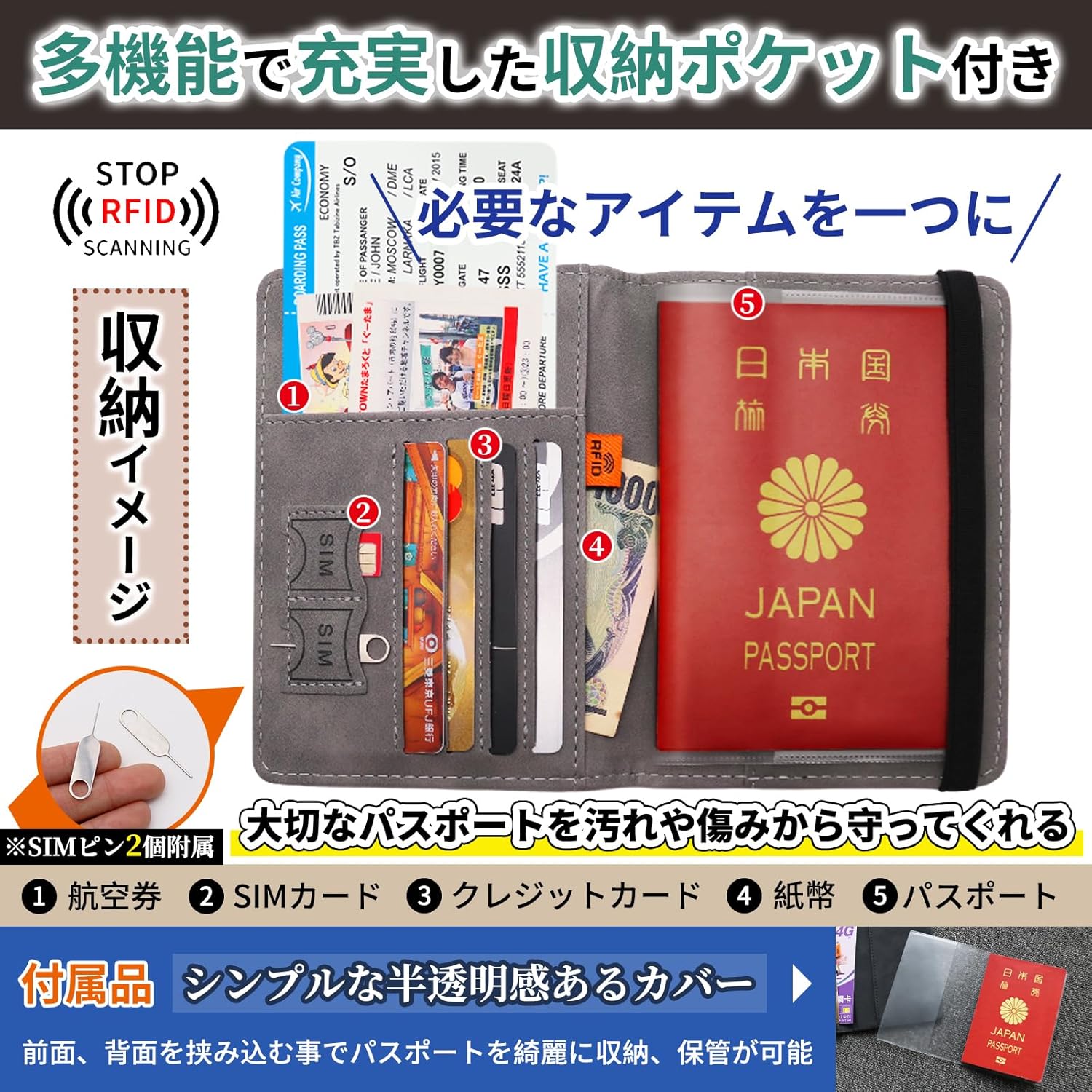 [GOKEI] パスポートケース スキミング防止 レザー 上質 パスポートカバー 多機能収納 盗難防止 セキュリティ 大容量 航空券 ケース PASSPORT 韓国 パスポートバッグ 旅行 カードケース ポーチ シンプル ライトブルー