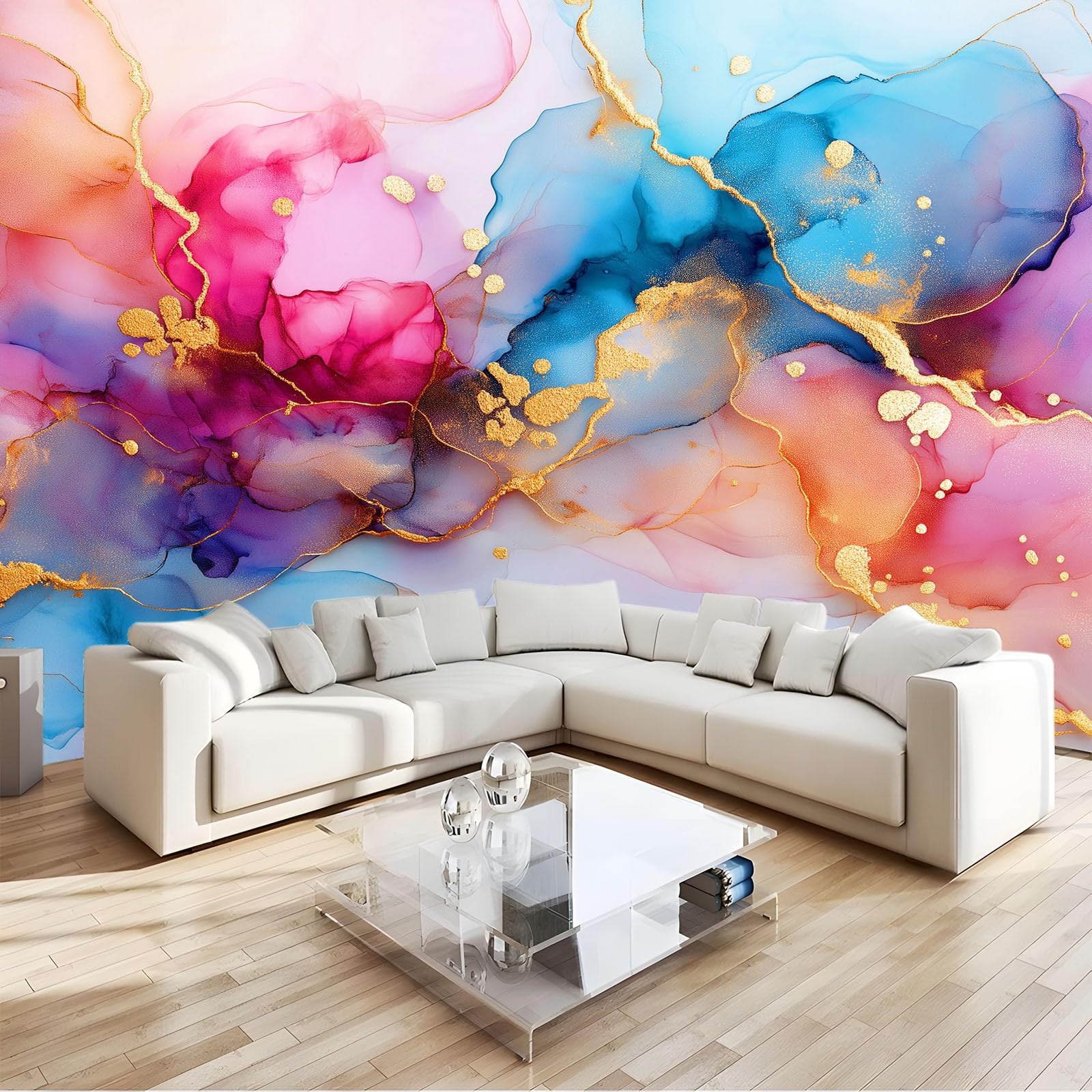 Générique Panoramiczna tapeta w abstrakcyjny marmur w linie, wielokolorowe, tapeta z włókniny 3D, do pokoju dziecięcego i salonu, dekoracja ścienna XXL, 200 x 140 cm