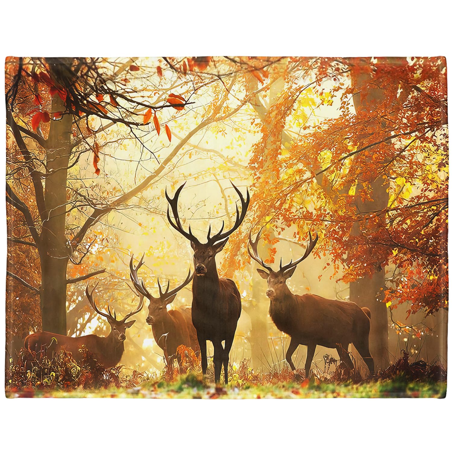 YISUMEI Decke 150x200 cm Kuscheldecken Sanft Flanell Weich Fleecedecke Bettüberwurf Hirsch im Herbst Wald