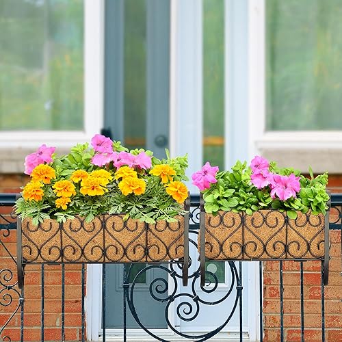 Miniatura 6 de Garsence Maceta con revestimiento de coco, caja de flores para ventana con corazón de metal decorativo enrollado, valla de riel enrollado, maceta