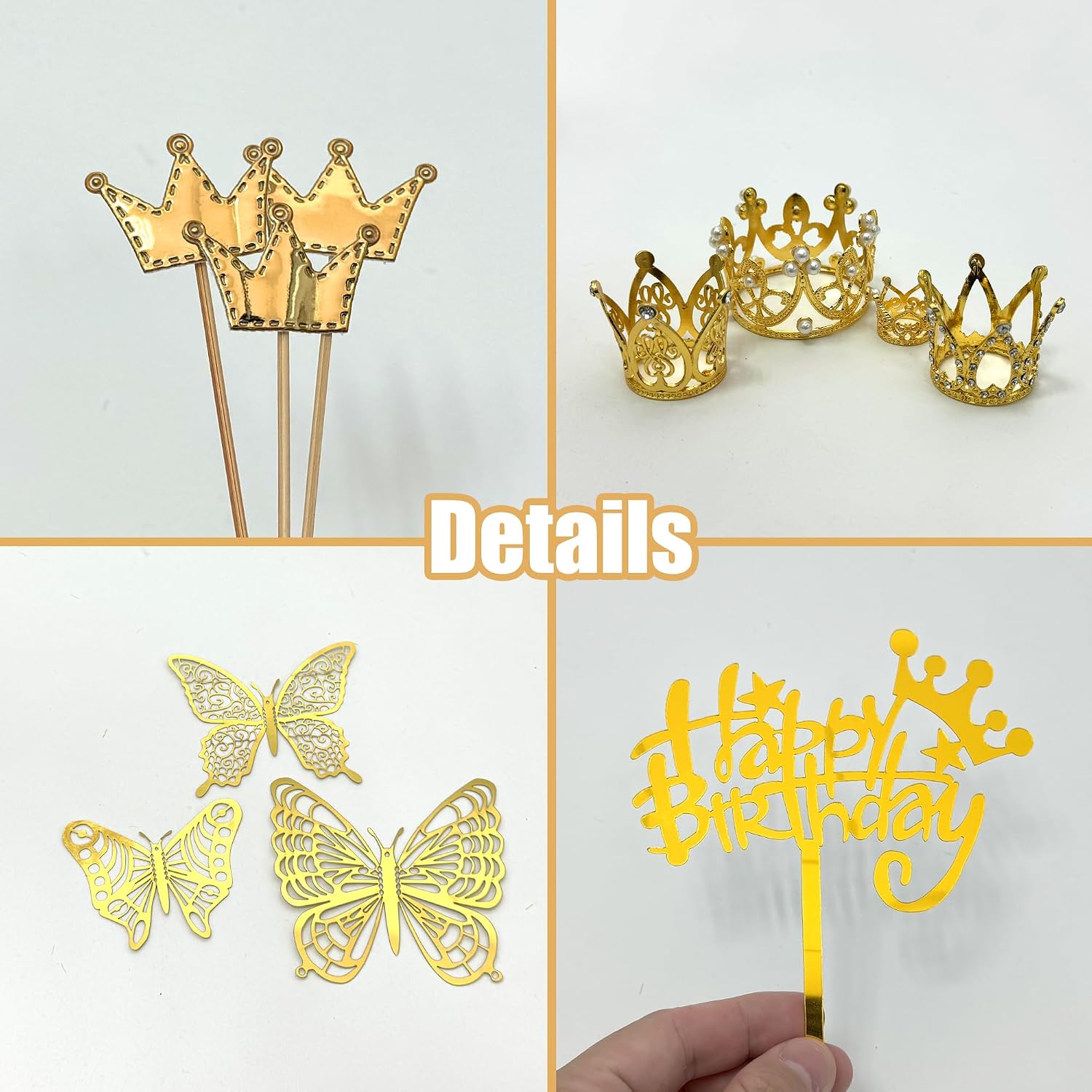 37PCS Crown Cake Topper Gold Crown Butterfly Disco Ball for Birthday