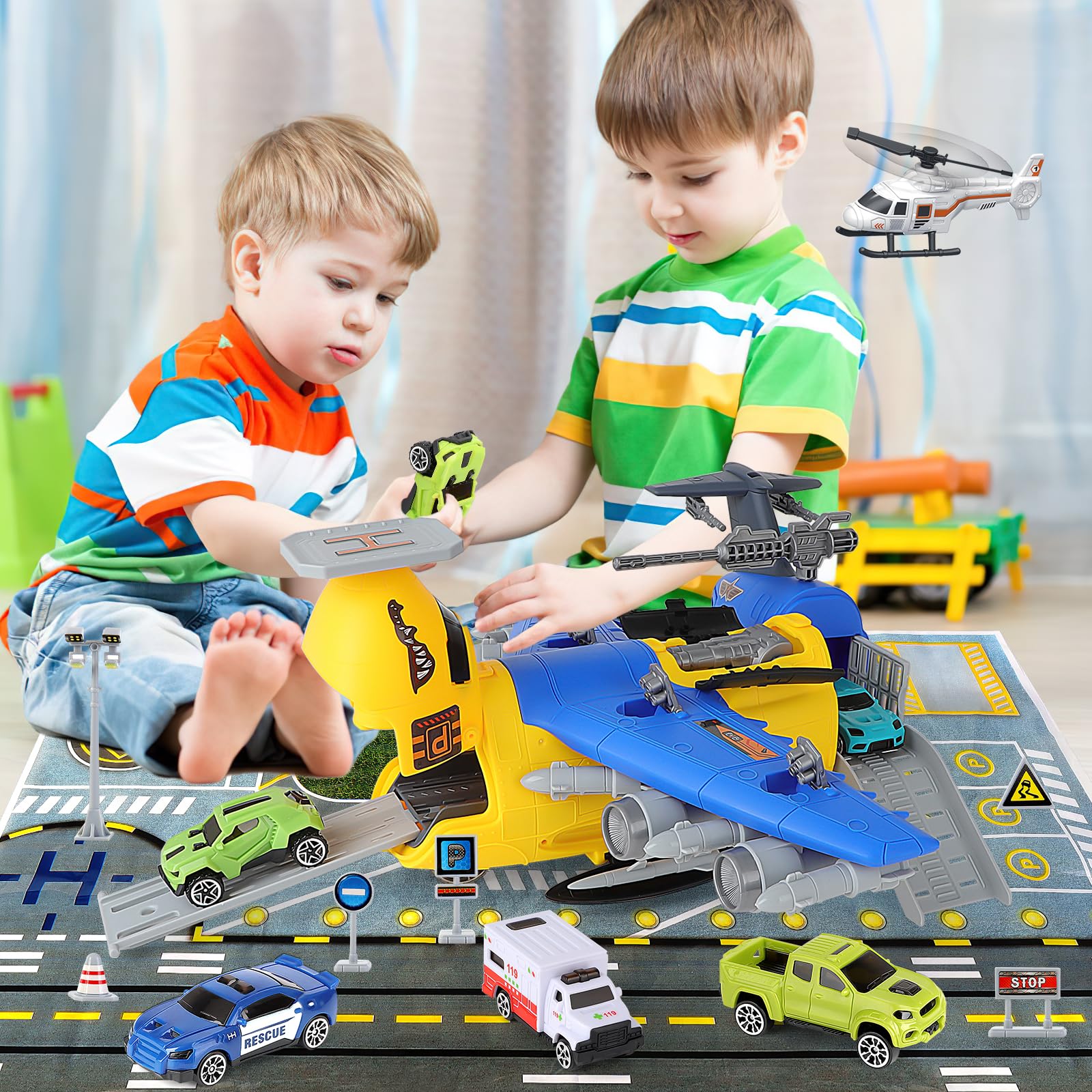 deAO Kit De Jouet Véhicule Militaire,Jeux Militaire Enfant avec Hélicoptère Et 8 Vehicule,Mini Véhicule De Combat,Avion Militaire Jouet
