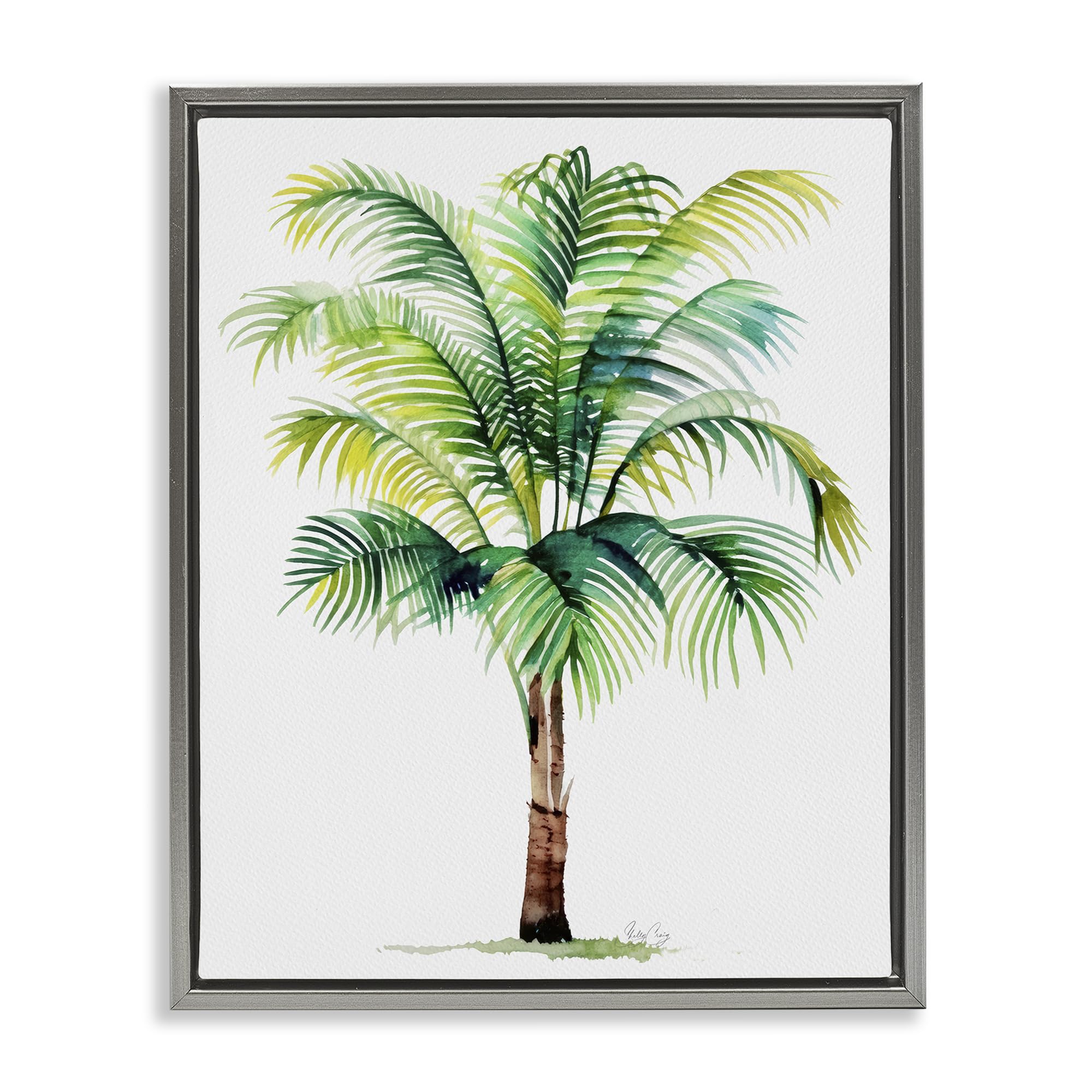 Stupell Industries Luster Gray (Matte) 'Breezy Fronds Palm'| Floating Frame Canvas Art