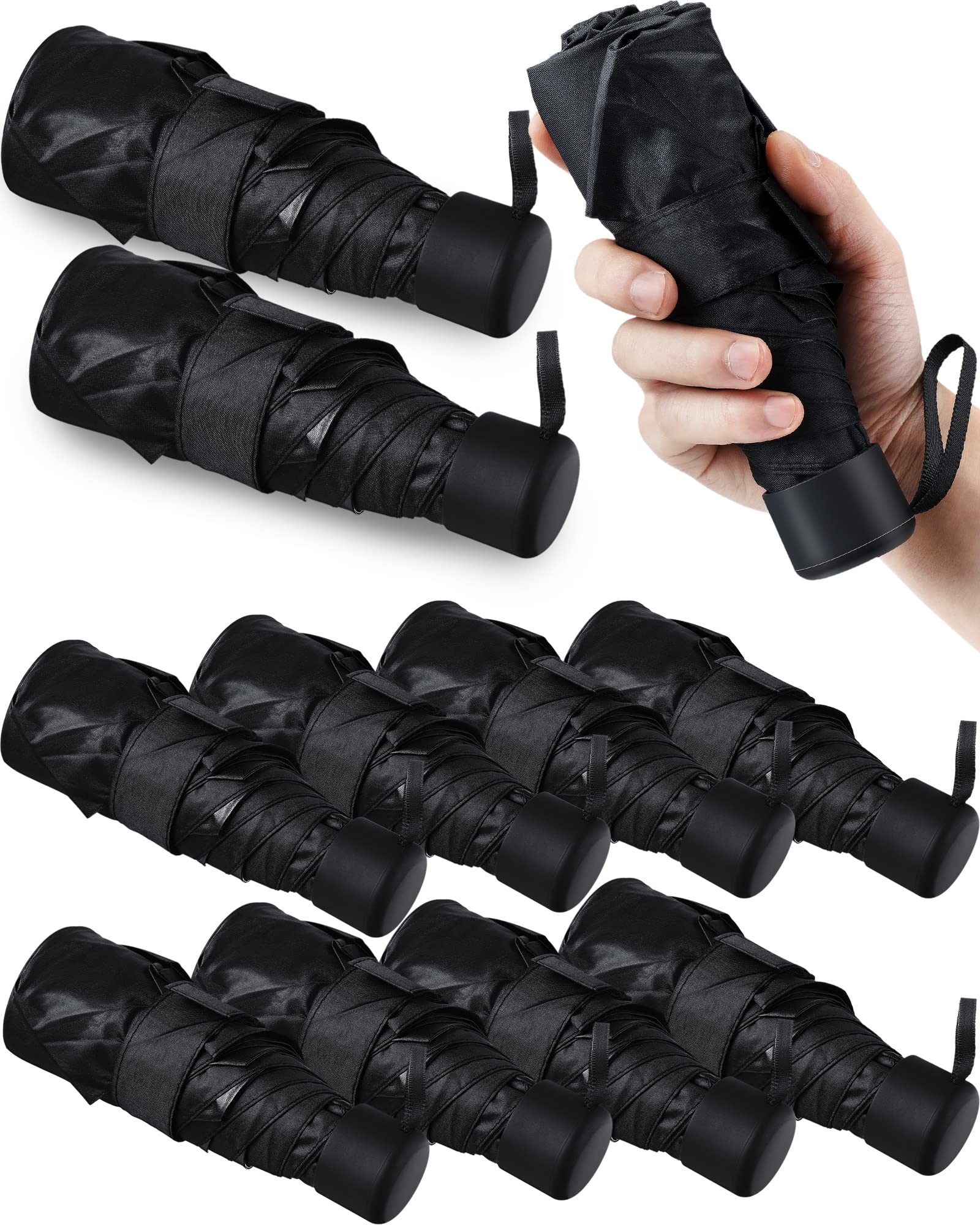 Sweetude 10 Pieces Small Umbrella for Travel Umbrella Mini Umbrella for Travel Lightweight Compact Umbrellas Bulk Rain Umbrellas Portable Sun Rain Umbrella Black Umbrella