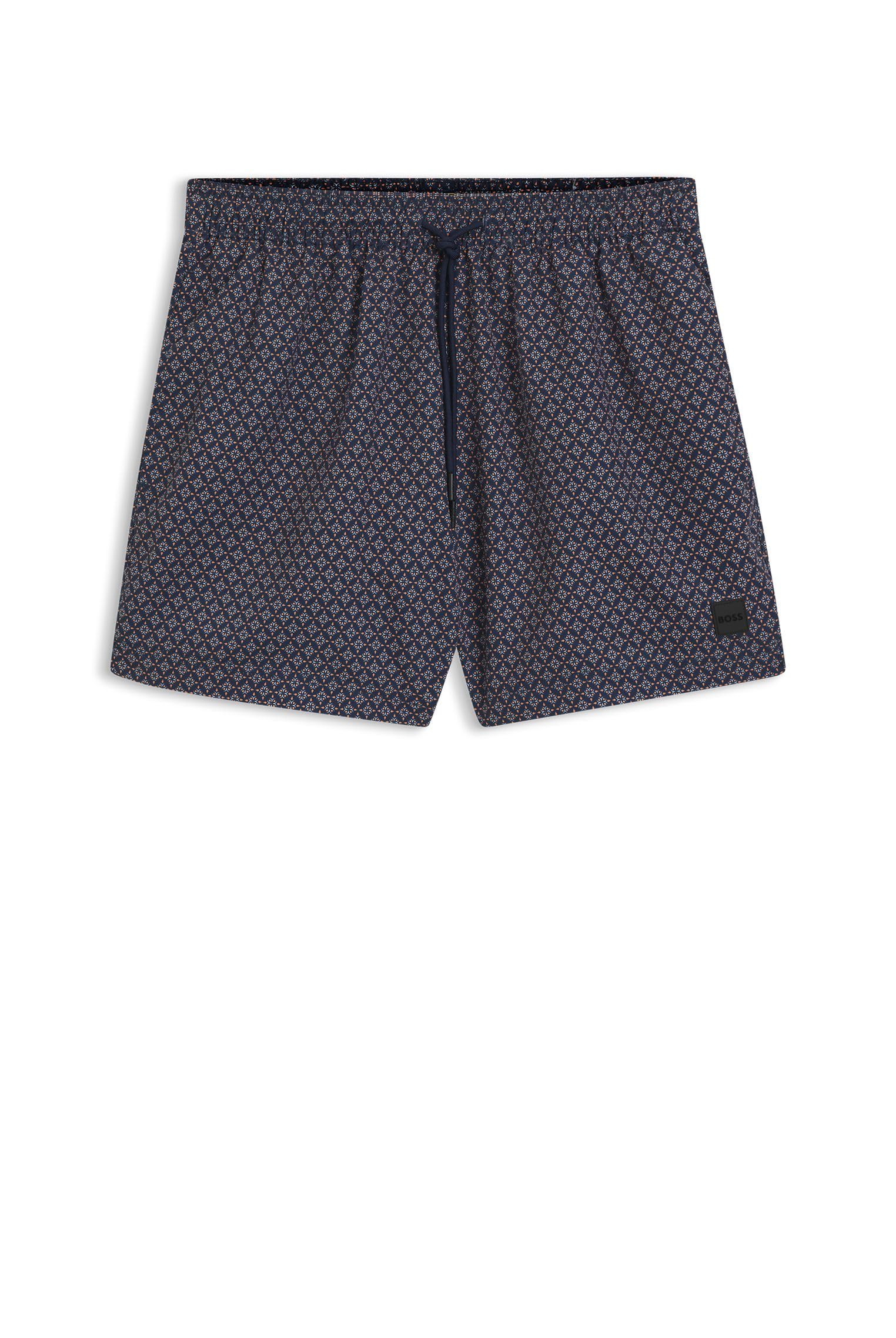 BOSS Herren Vibe Badeshorts mit feinem Print und Logo-Badge
