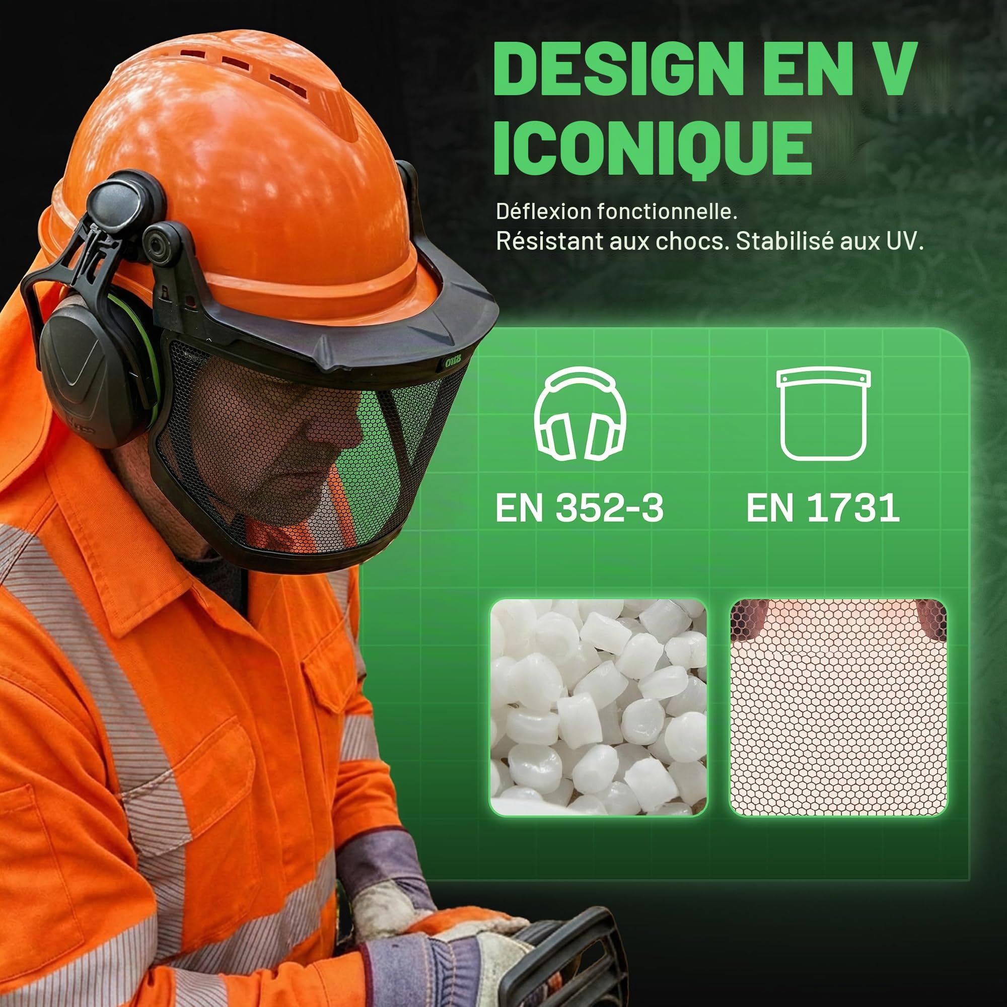 MSA V-Gard 500 Ensemble pour travailleur forestier - Casque de protection avec ventilation, visière, protection auditive et protection du cou - Casque pour le travail en forêt