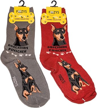Foozys Unisex Crew Socks | Canine/Dog Collection | Doberman Pincher