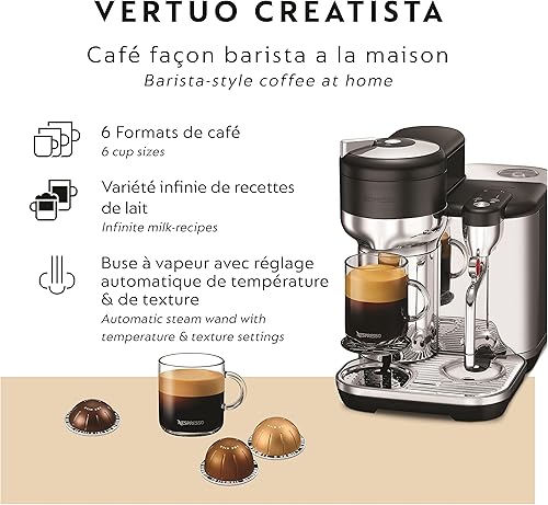 Miniatura 6 de Breville Nespresso Vertuo Creatista - Cafetera de una sola porción, máquina de café expreso, trufa negra