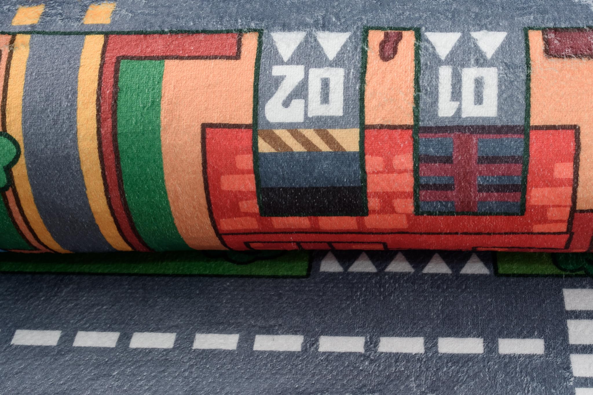 TAPISO Flannel Tapis Chambre Enfant Bébé Fille Garçon Antidérapant Lavable Gris Vert Rouge Bleu Tapis de Jeux Voiture Circuit Route Ville Poils Ras Oeko-TEX Résistant 140 x 200 cm
