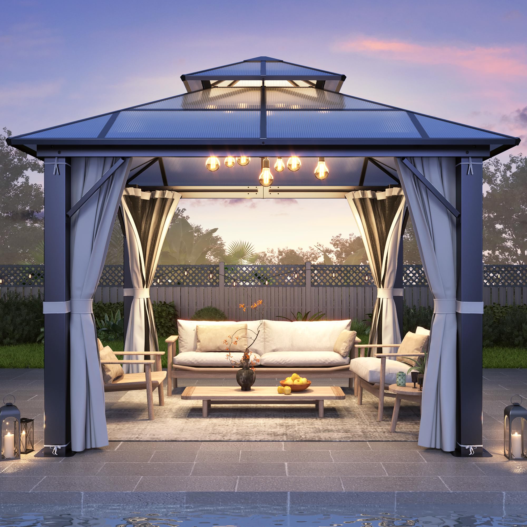 GARTOO 10x10 Polycarbonate Hardtop Gazebo