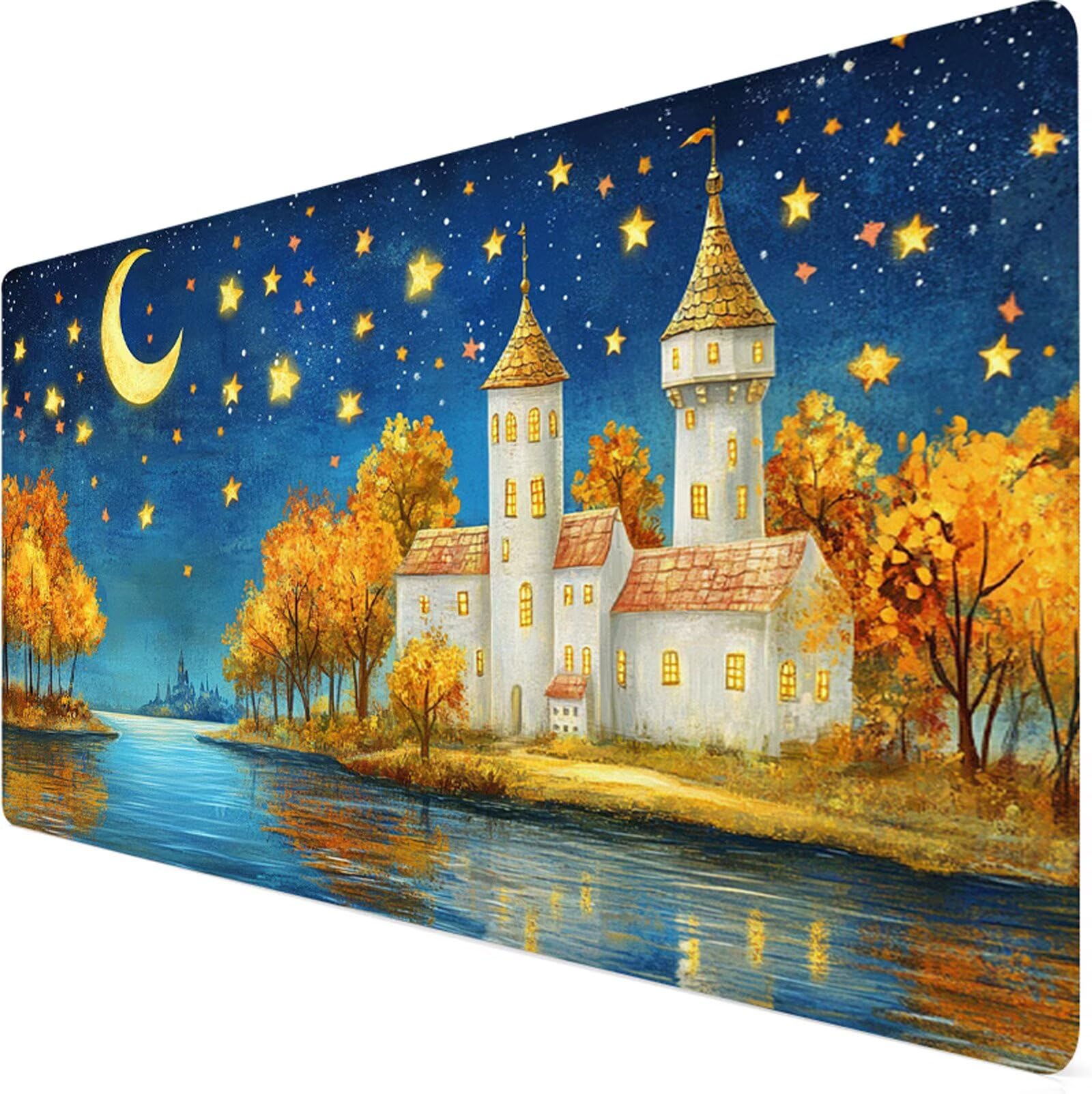 Podkładka pod mysz XXL 1000x500x3mm podkładka pod mysz księżyc podkładka pod mysz jesień poprawia precyzję i szybkość, wodoodporne antypoślizgowe, szyte krawędzie, akcesoria do gier, komputer biurowy