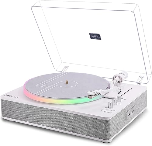 LP&No.1 Tocadiscos con altavoces estéreo incorporados, control LED, tocadiscos todo en uno de 2 velocidades con reproducción y grabación USB,