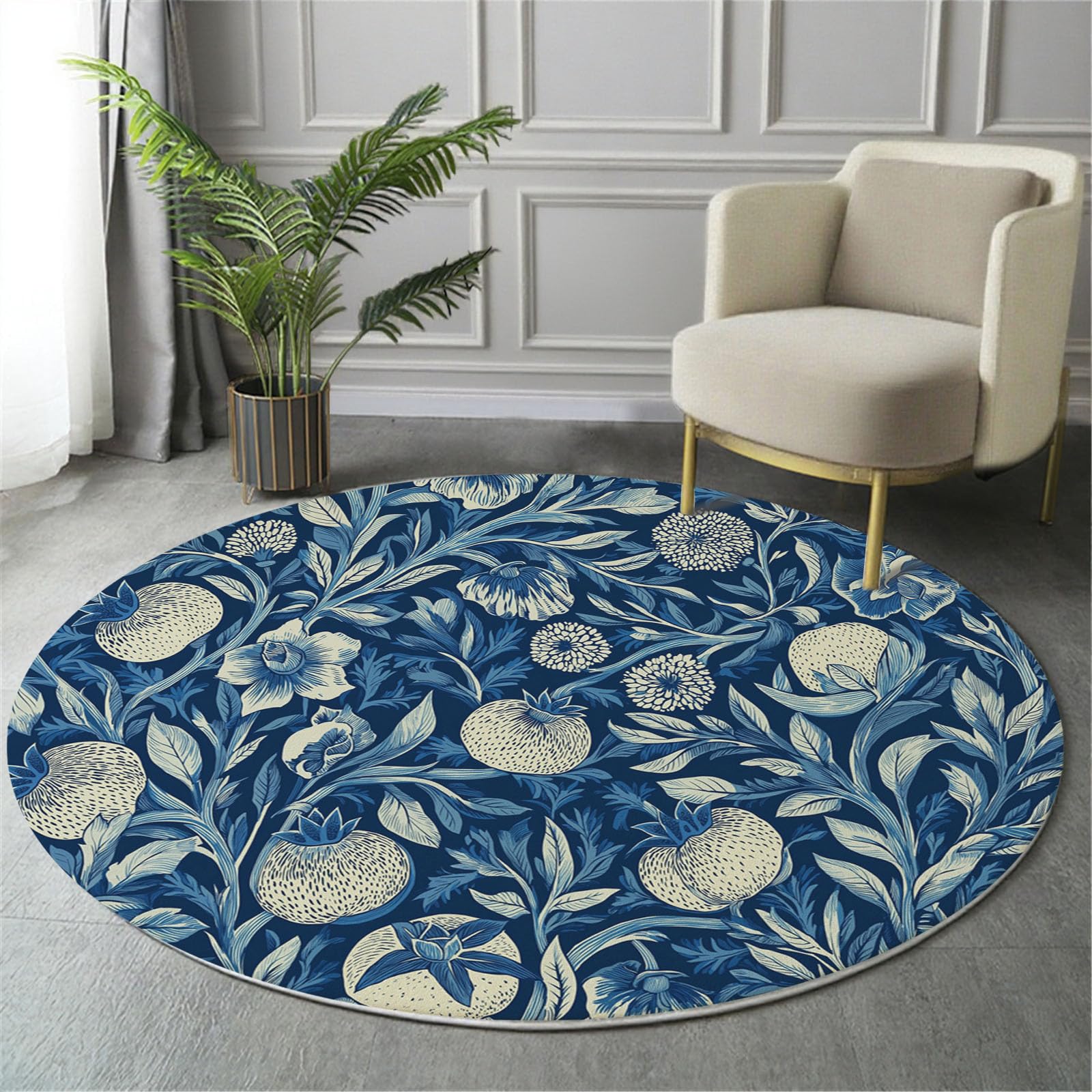 Tapis rond rétro 80cm bleu foncé pour chambre d'enfant et salon