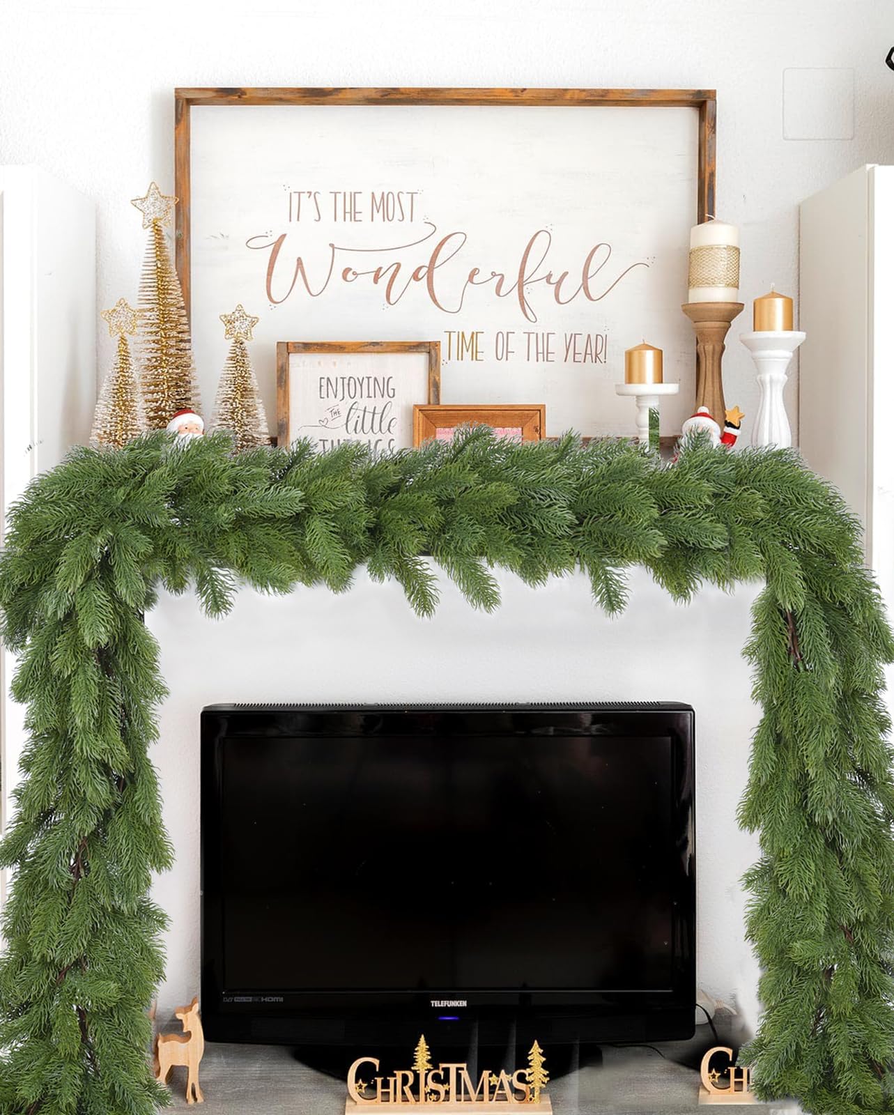 DearHouse 6.01Ft Kerst Slinger Pine Cipres Kunstmatige Groen Slinger, Kunstmatige Dennen Kerstslinger voor Vakantie Seizoen Mantel Open Haard Tafelloper Centerpiece Decor