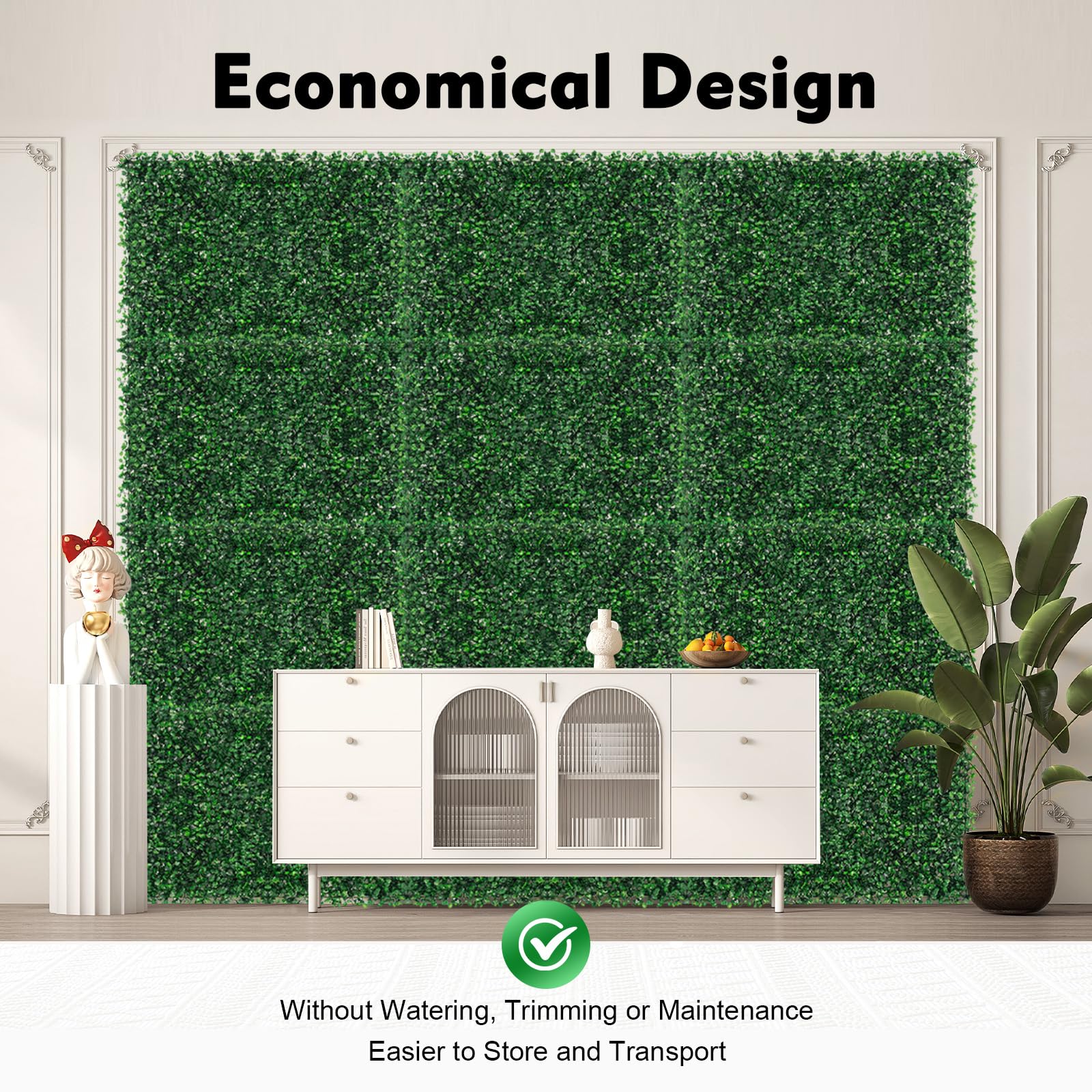 Künstliche Pflanzenwand 12 Stück, Sichtschutz Hecke Kunstpflanzen, Kunstpflanzen Wandpaneele – UV-beständige & wasserdichte Kunststoffhecke (60x40cm, 4cm Dicke) für Garten, Balkon, Zaun