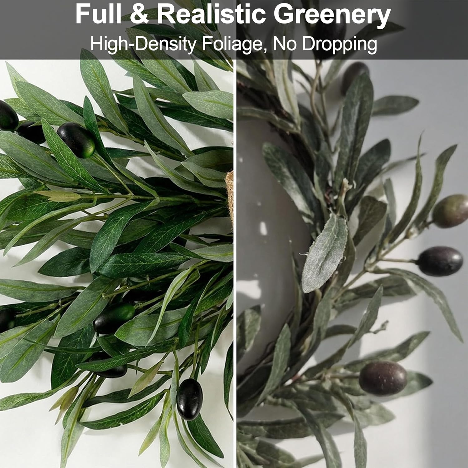 2 Pack 24" Artificial Olive Swag, Full Greenery Swag with Easy-Hang Burlap Bow, Flexible Realistic Olive Branch Wreath for Front Door, Wedding Arch, Wall, Farmhouse Home Decor