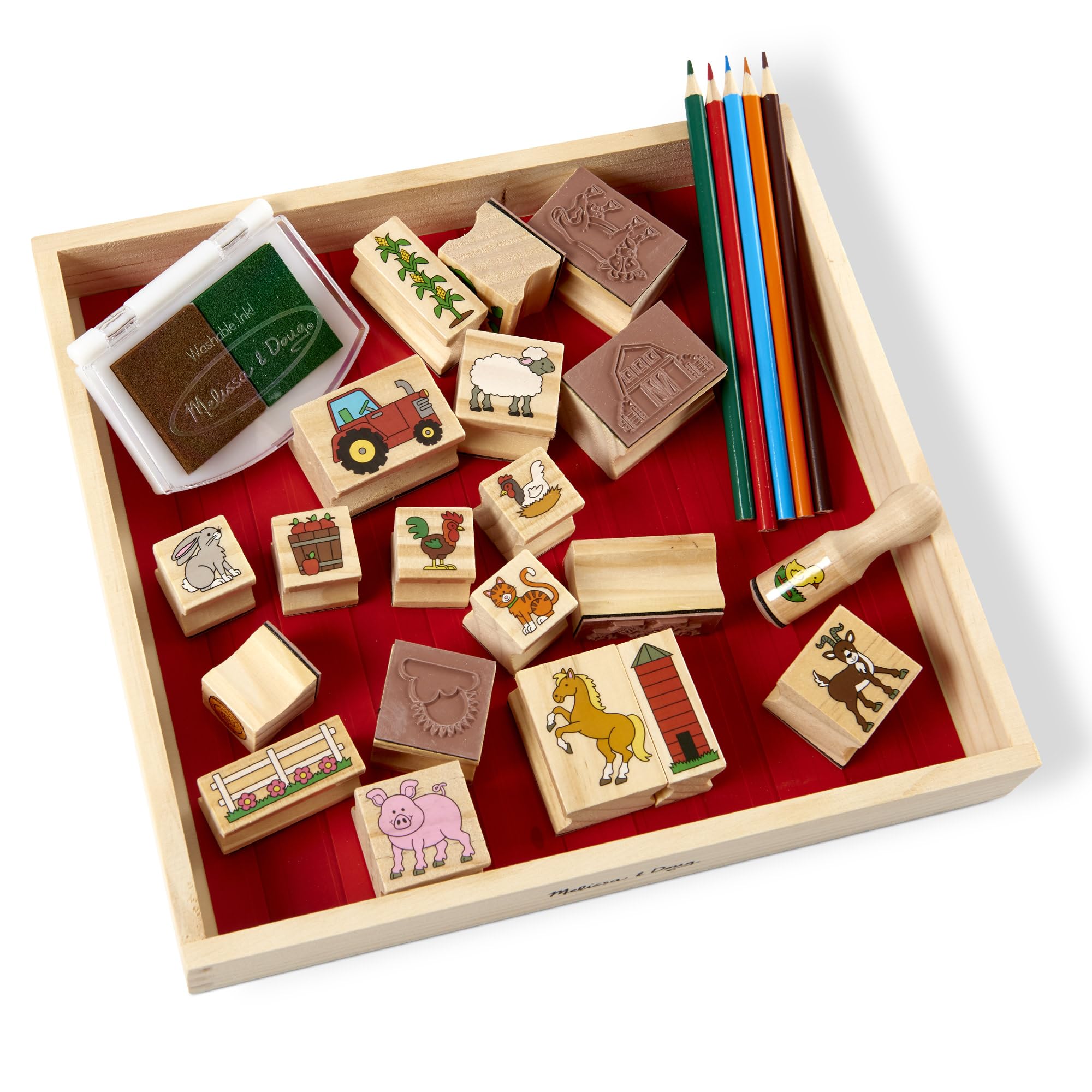 Melissa & Doug Set Timbri In Legno Con Manico | 6 Timbri E Cuscinetto Colori | Include Scratch Art Mini-Pad In Omaggio - 3