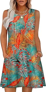 Summer Dresses for Women 2025 Loose Beach Vacation Casual Crew Neck Sleeveless Sundresses with Pockets Tank Dress - Buy now
