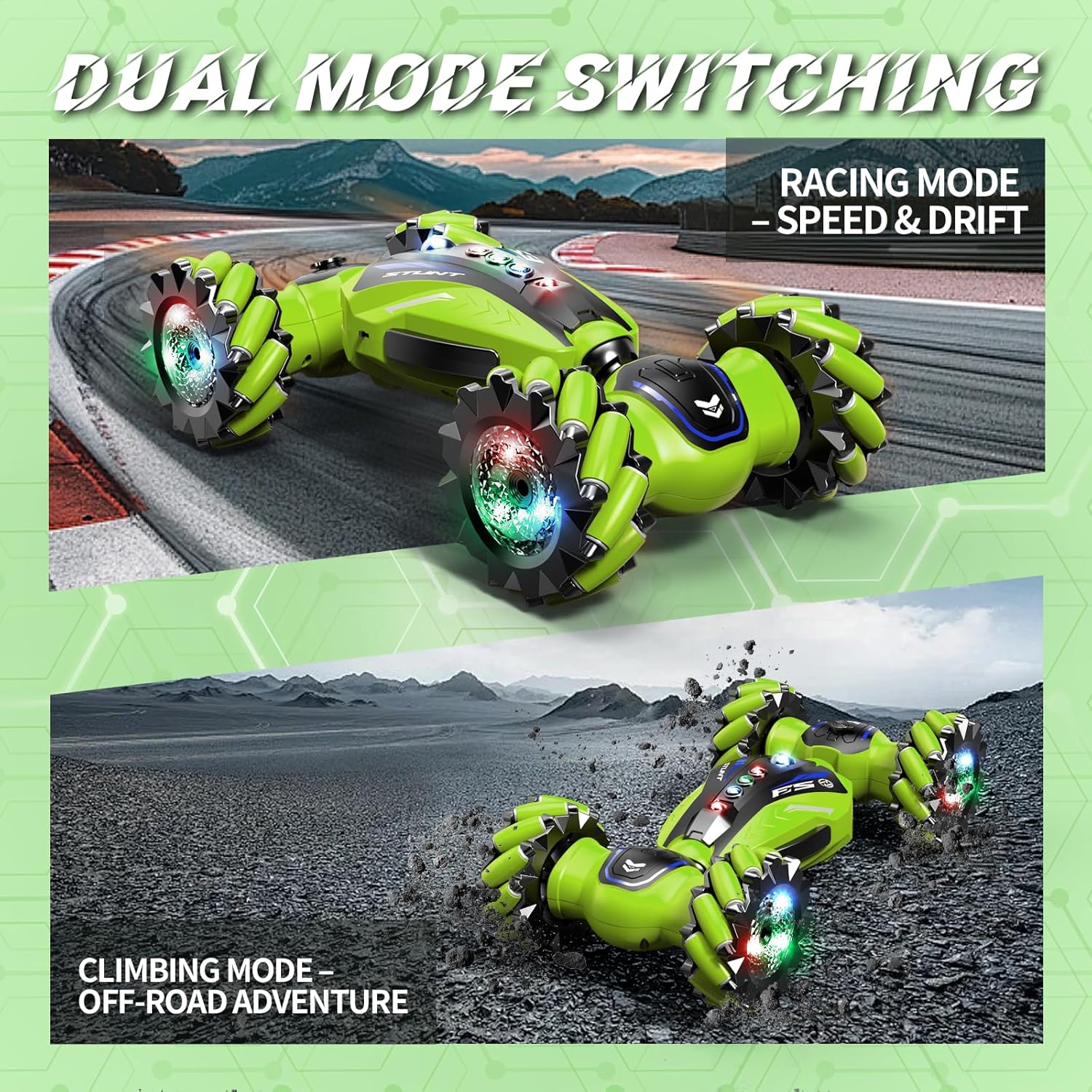 Gesture Sensing RC Stunt Car with Light Music and Mist Spray for Kids 6+, 4WD Off-Road Drift Remote Control Car, 2.4GHz Glove Remote, Rechargeable Toy Vehicle for Boys and Girls Birthday Gift