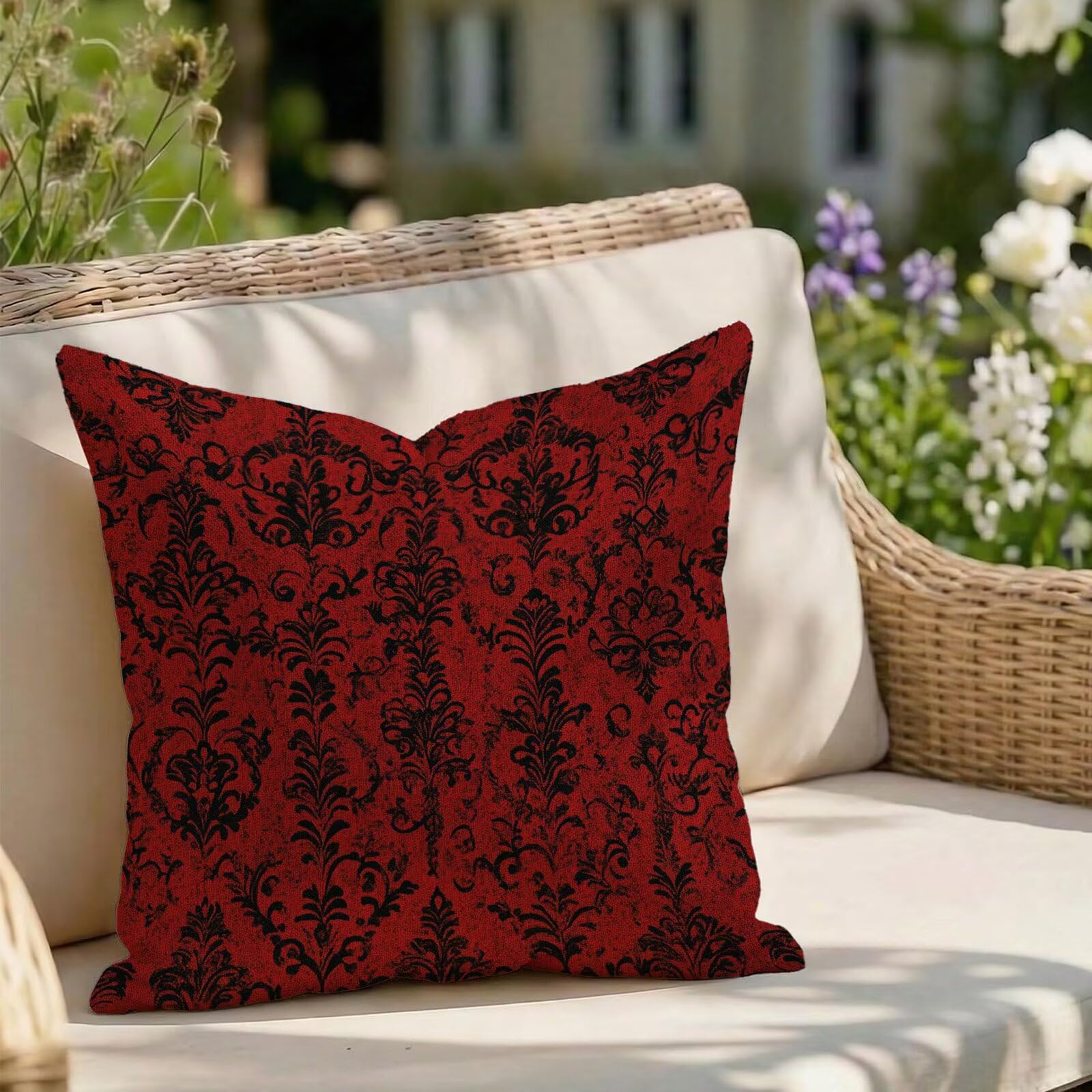 Coussin exterieur impermeable rouge et noir pour salon de jardin